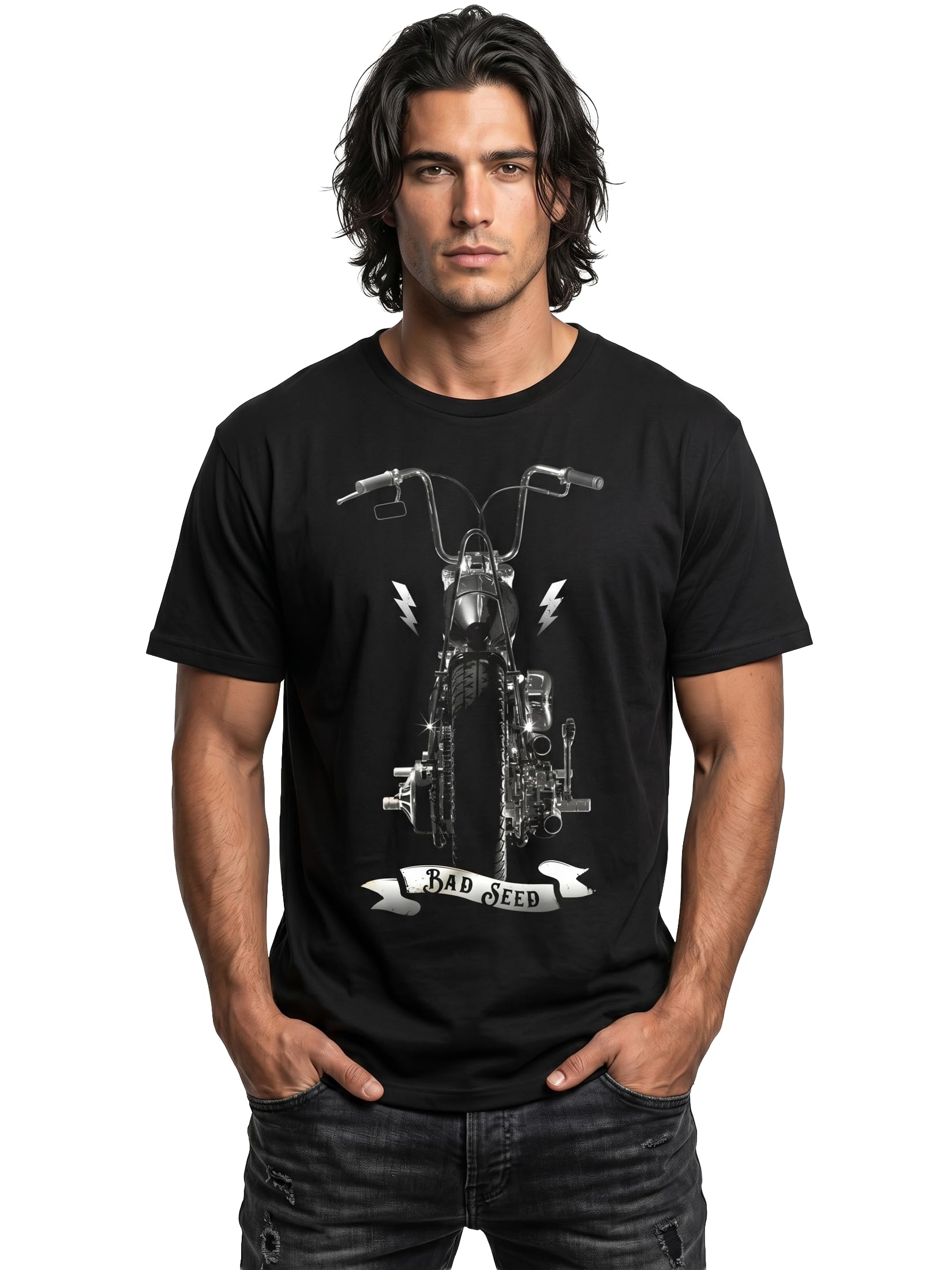 MAKAYA T-Shirt Uomo Chopper Moto Maglietta Cotone Nero