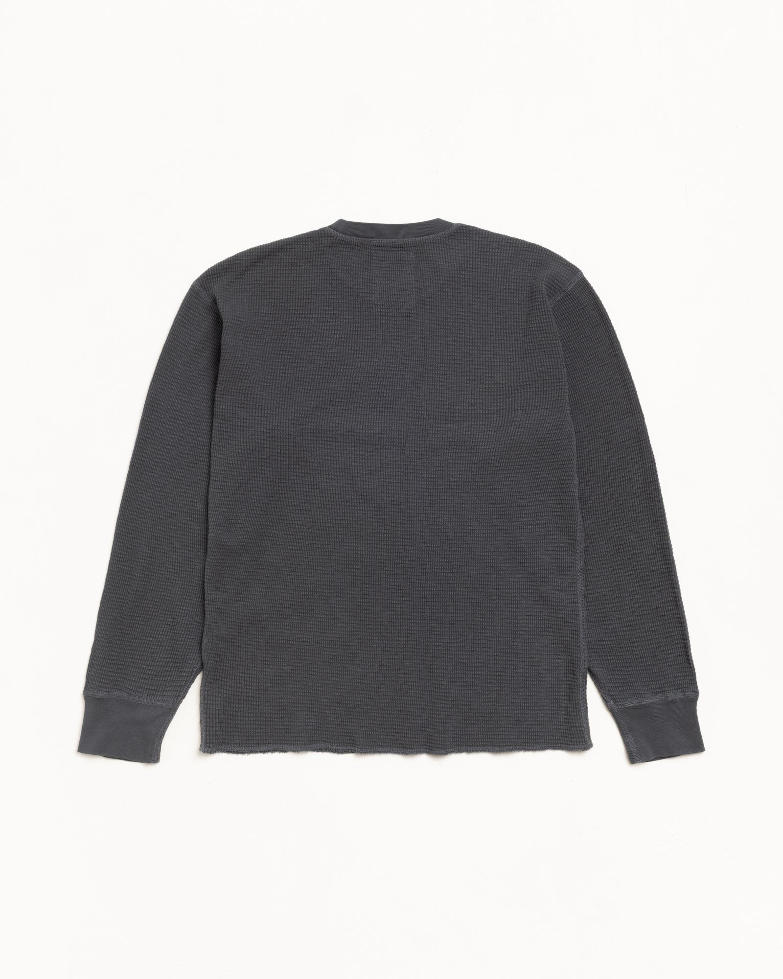 Stussy Pigment Dyed LS Thermal maglia nera waffle cotone