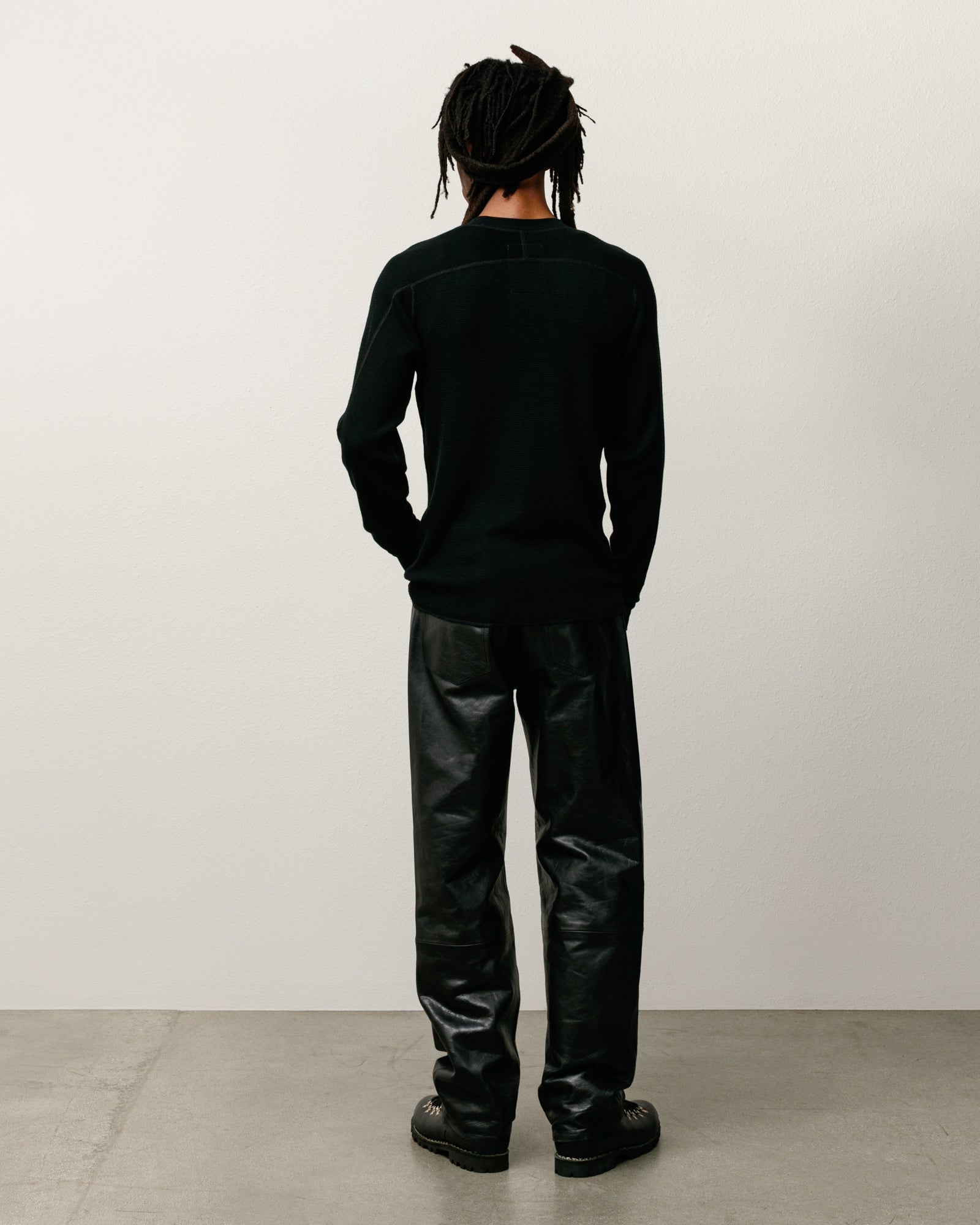 Stussy Wool LS Thermal maglia lana black waffle girocollo