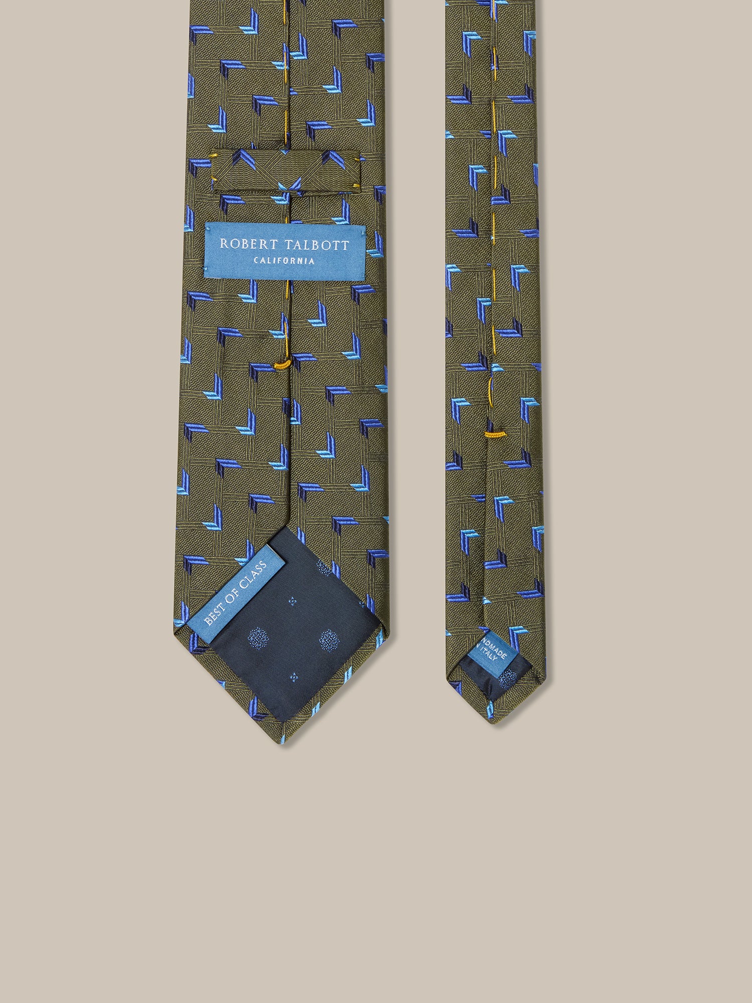 Robert Talbott Geometric Arrow cravatta oliva seta