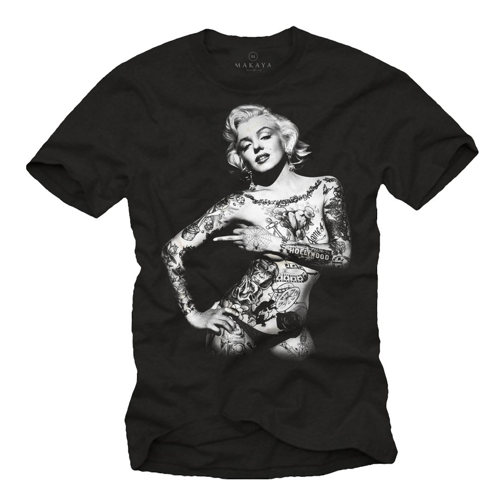 Makaya T-Shirt Donna Tattoo Pin Up Maglietta Blu S Cotone