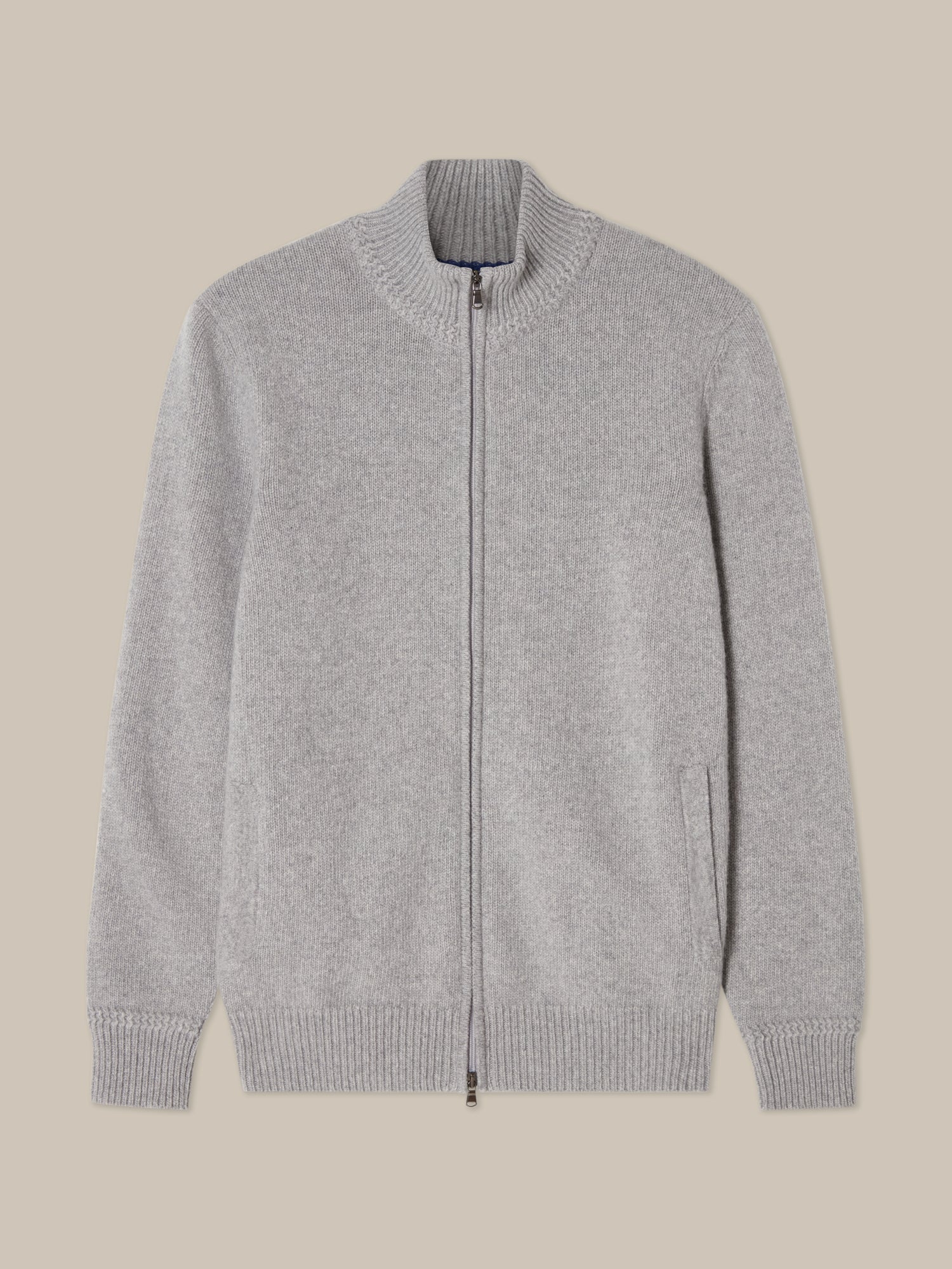 Robert Talbott Graham Full Zip Maglione Uomo Grigio Chiaro Cashmere