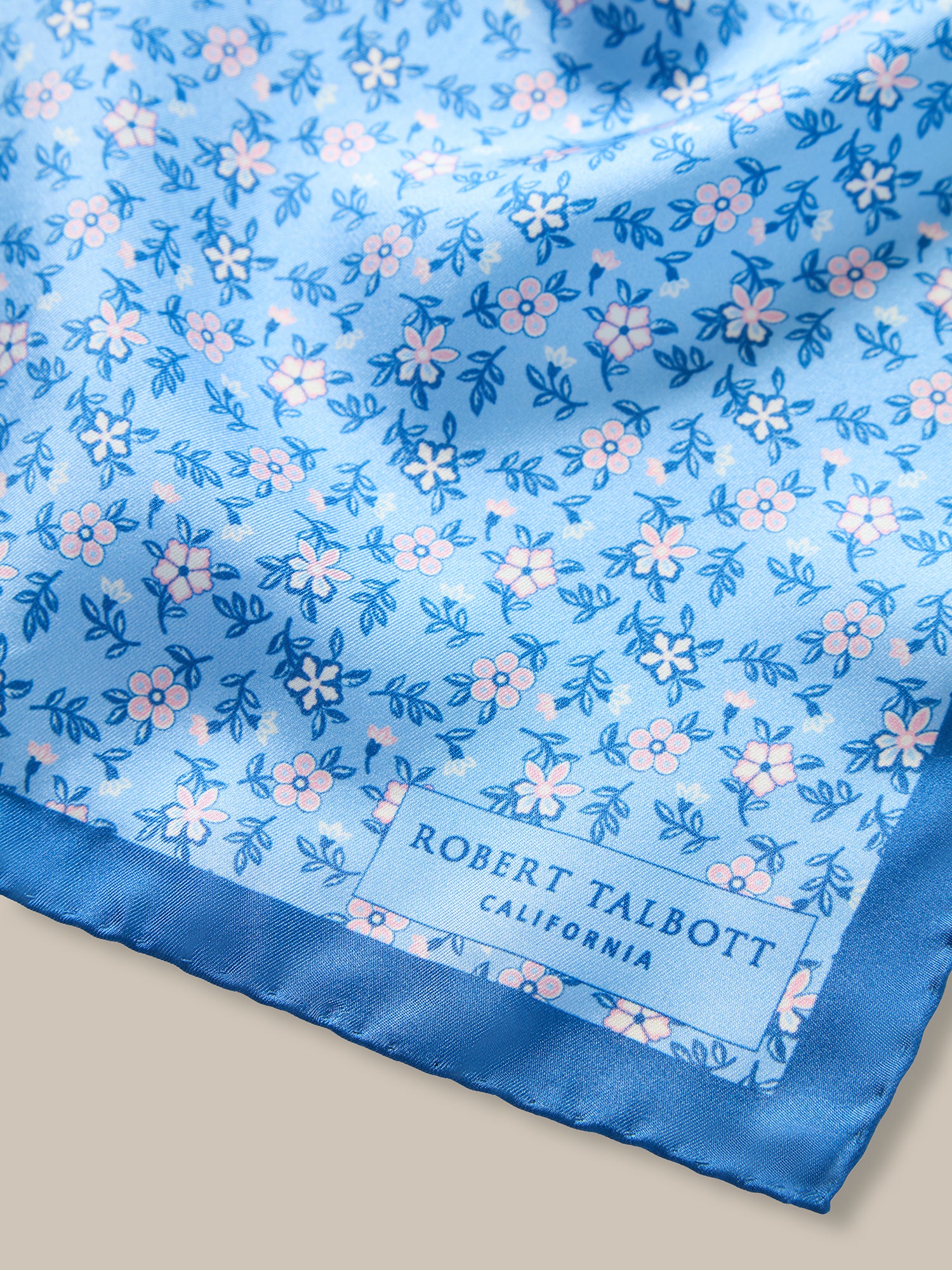 Robert Talbott York Pochette Seta Fiori Azzurro OS