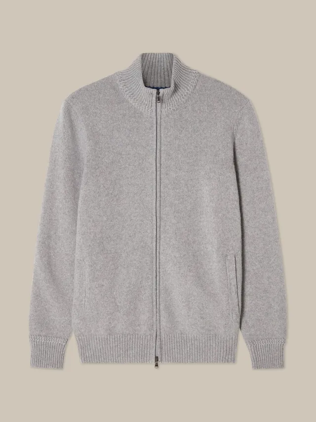 Robert Talbott Graham Full Zip Maglione Uomo Grigio Chiaro Cashmere