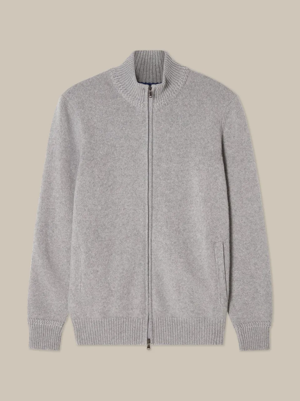 Robert Talbott Graham Full Zip Maglione Uomo Grigio Chiaro Cashmere