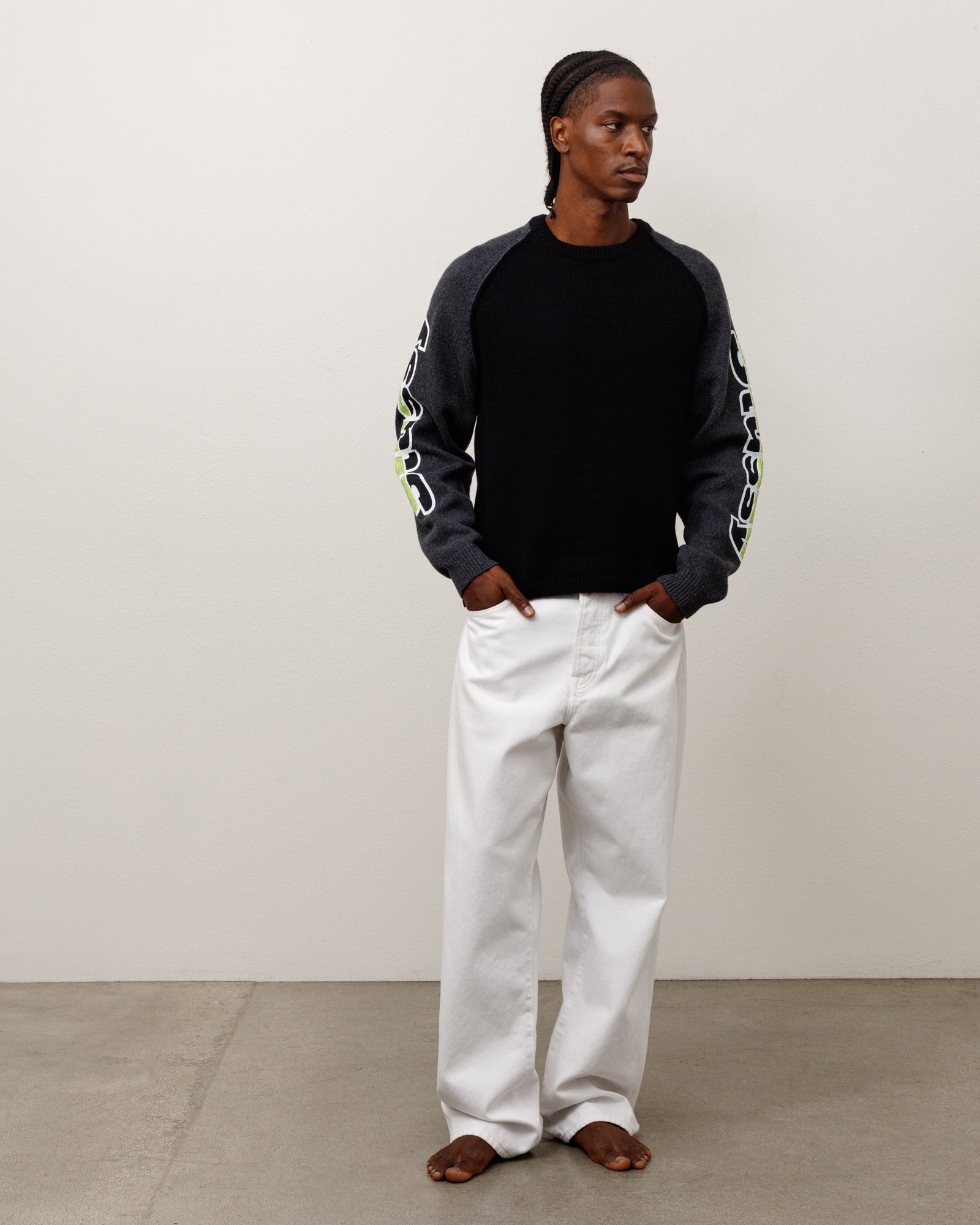 Stussy Two Tone Raglan Sweater maglione nero lana merino