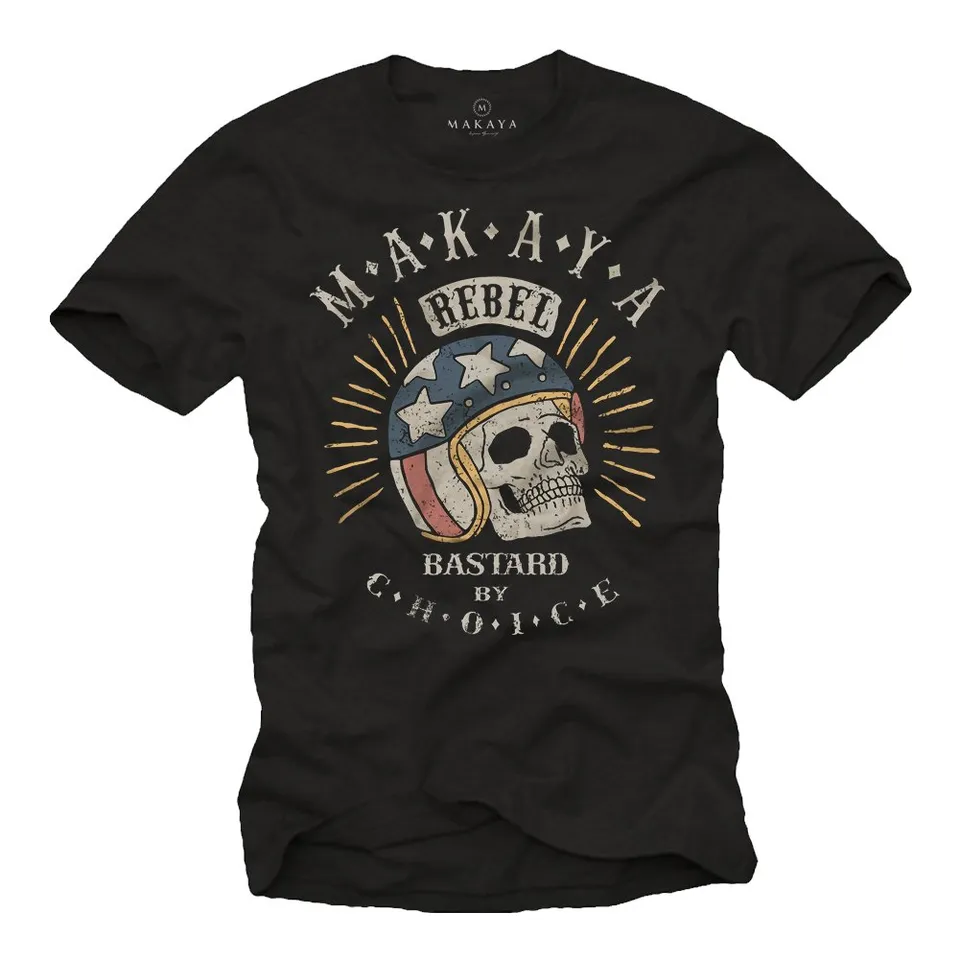 Makaya Teschio Casco Motocross T-Shirt Uomo Nera