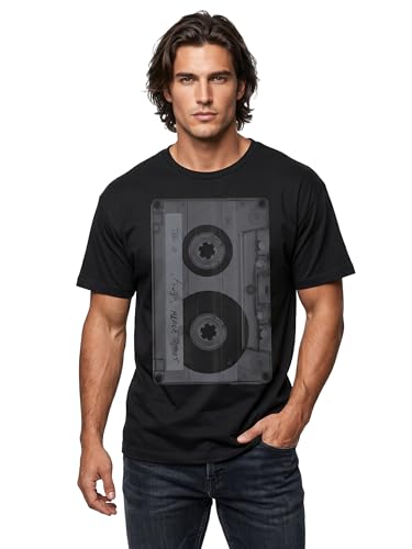 MAKAYA T-Shirt Uomo Cassetta maglietta nera cotone