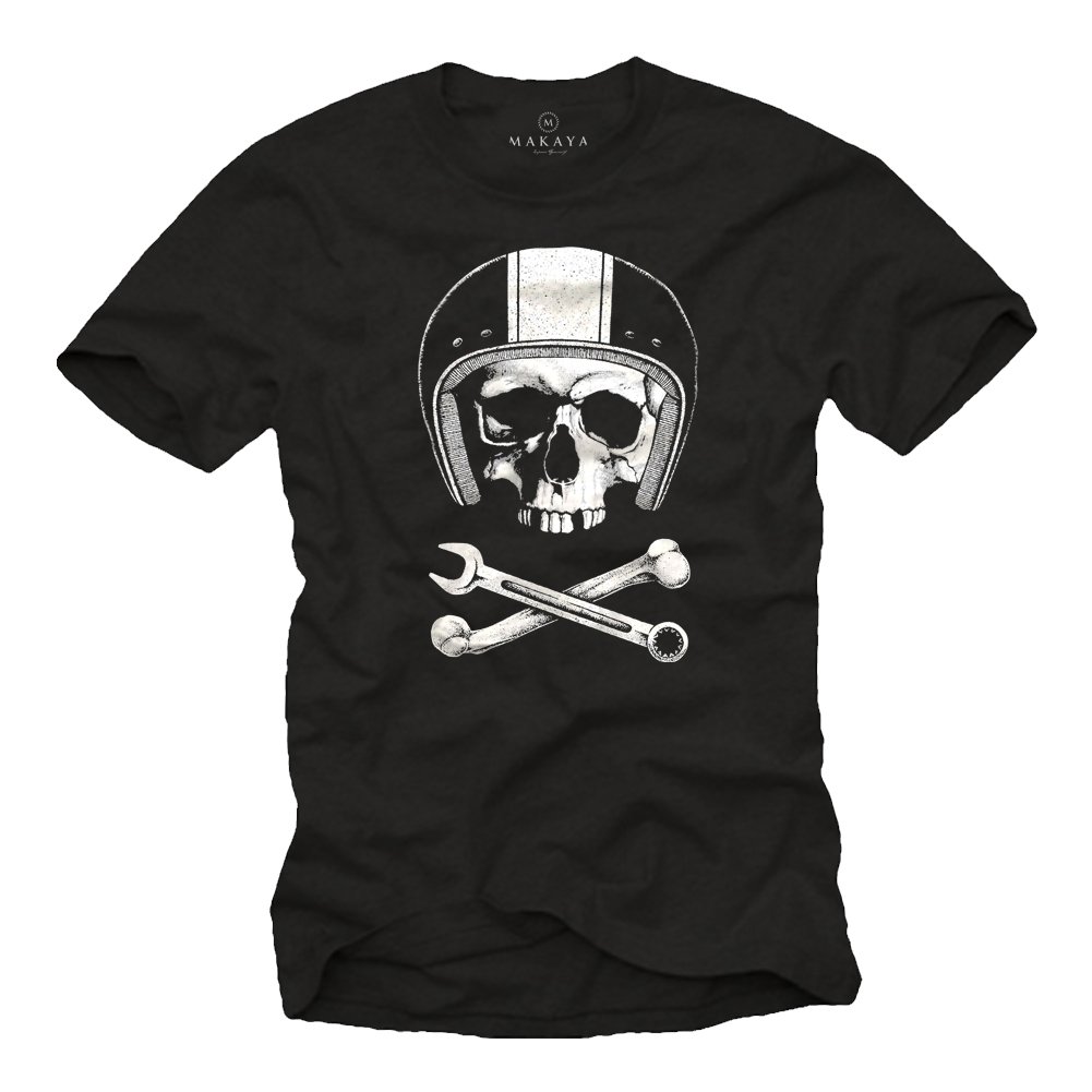 MAKAYA T-Shirt Uomo Casco Teschio Maglietta XXL 100% Cotone