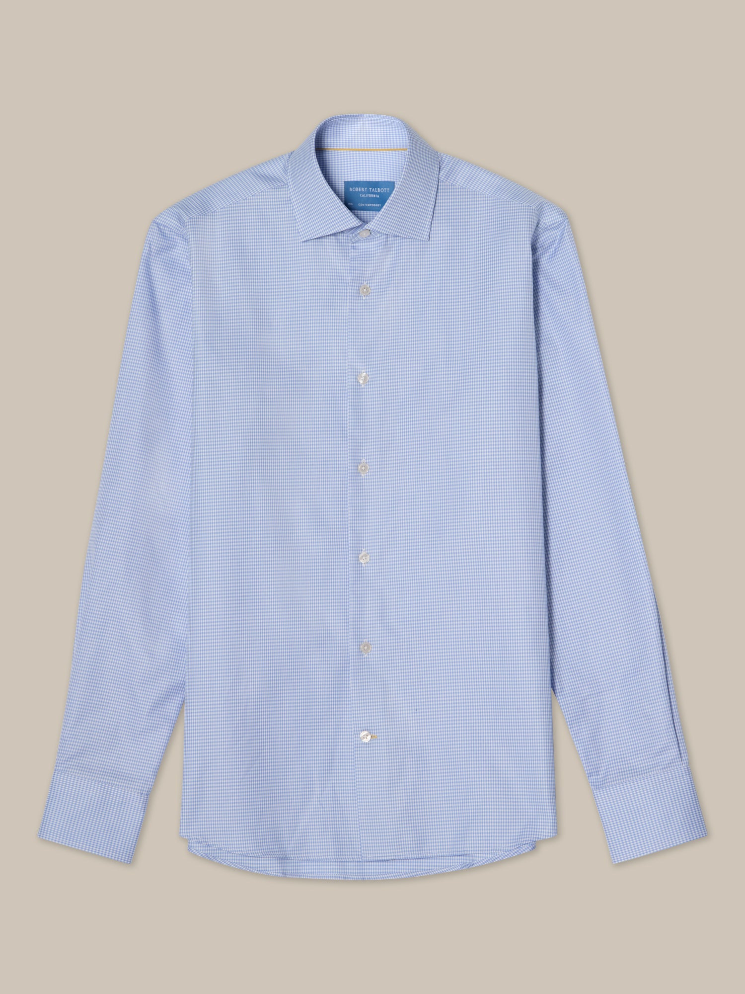 Robert Talbott Reynolds Mini Check camicia blu cotone