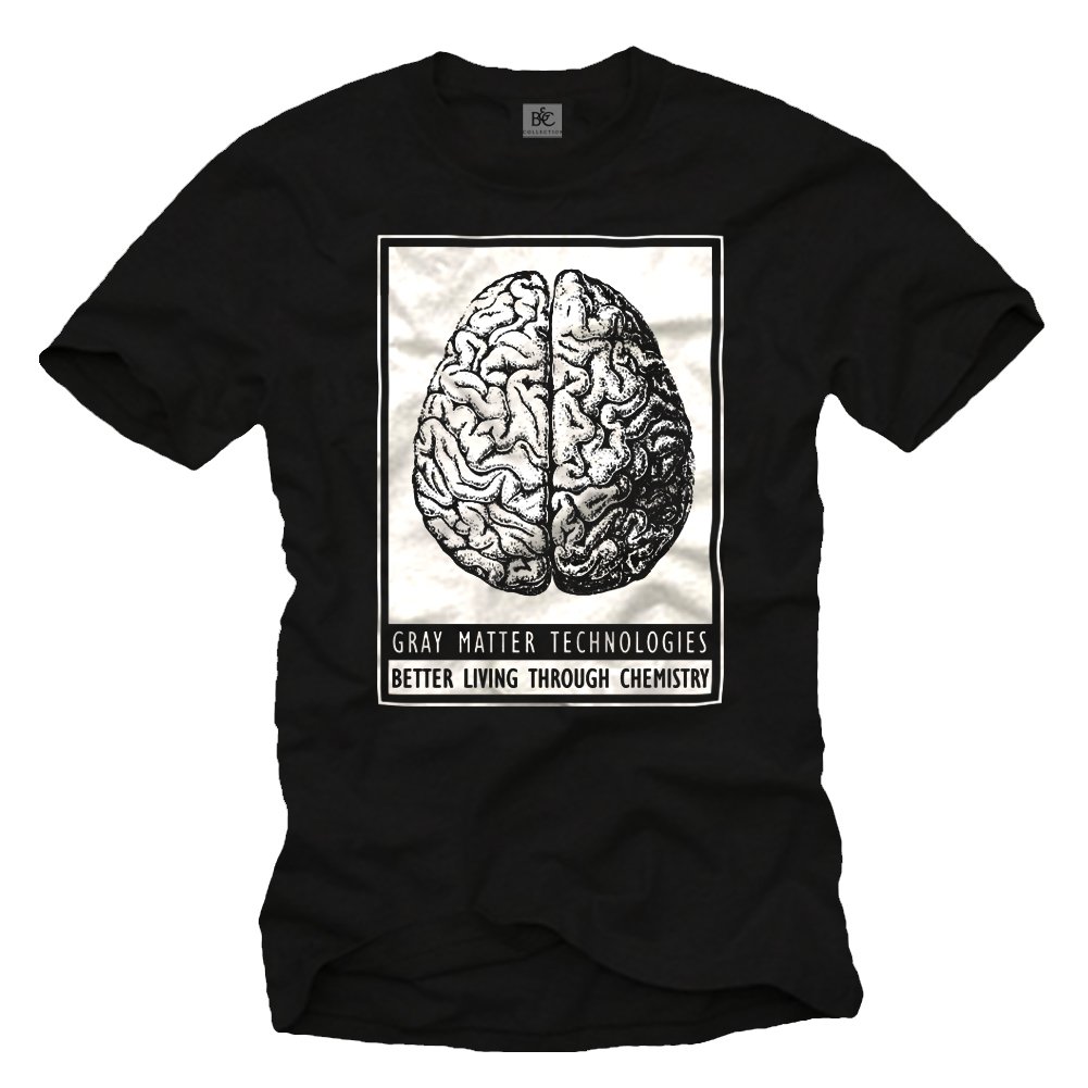 Makaya T-Shirt Uomo Heisenberg Nera Cotone Stampa Cervello L