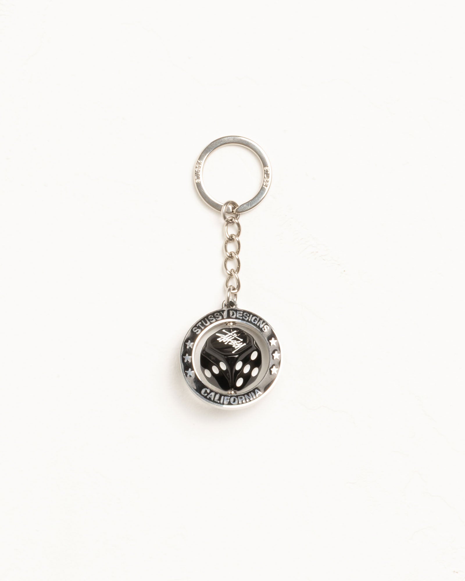 Stussy Spinning Dice Keychain portachiavi argento acciaio