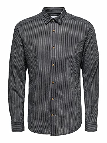 ONLY & SONS Camicia Uomo Rigata Navy Scuro L Slim Fit
