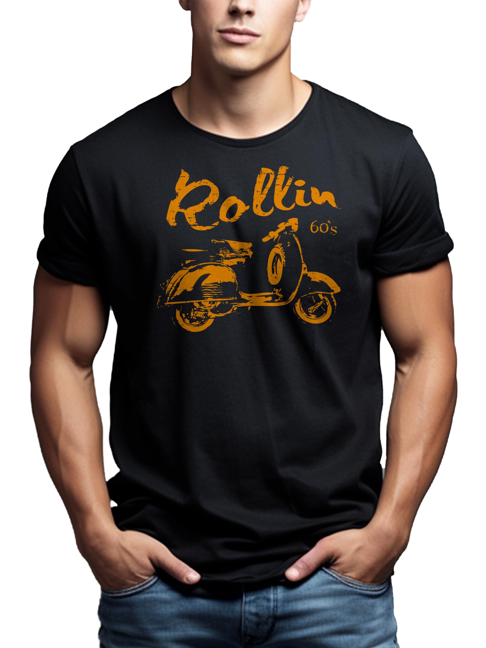 MAKAYA Rollin 60s Biker T-Shirt Uomo Cotone Nero