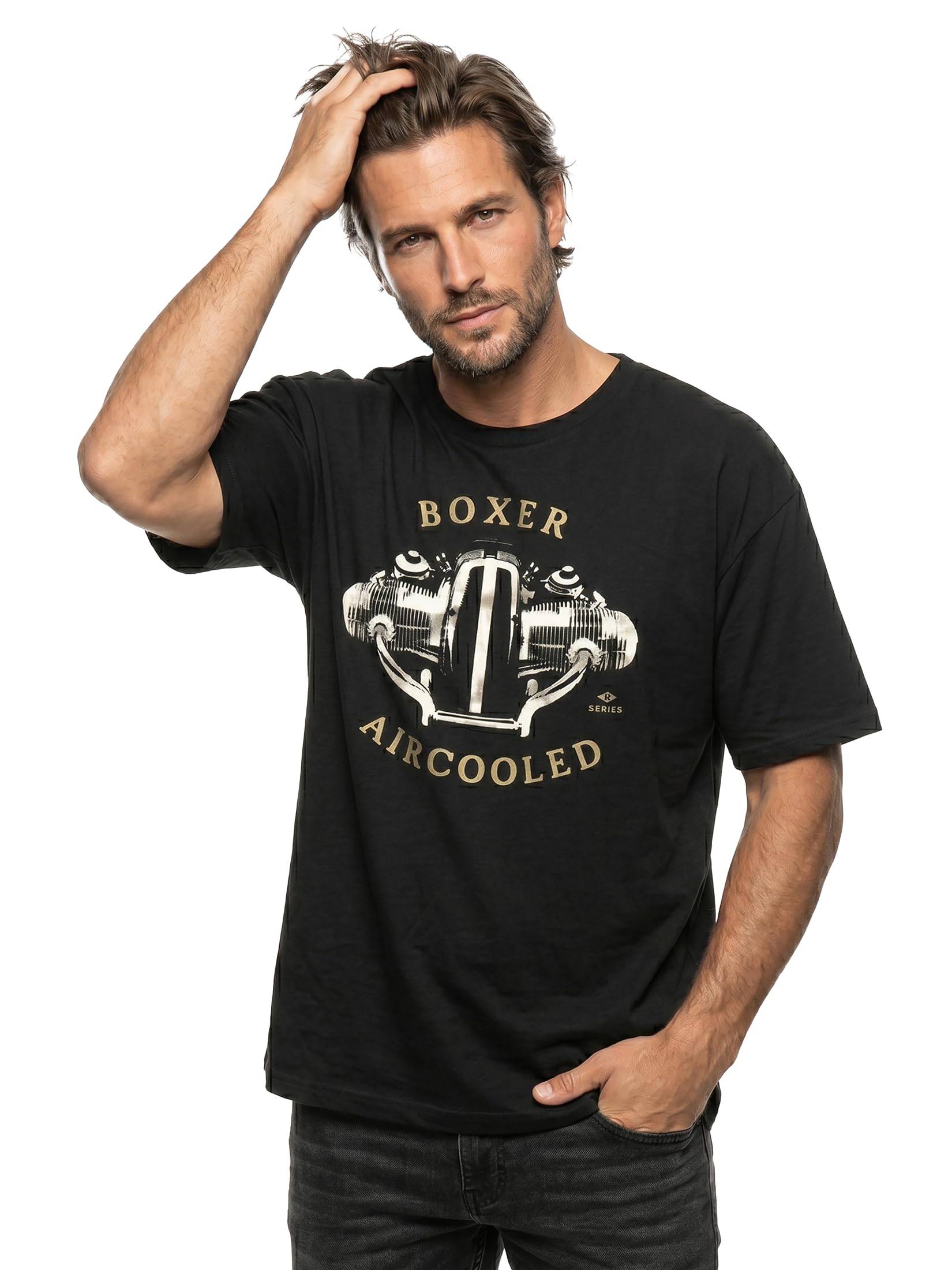 MAKAYA T-Shirt Uomo Boxer Motor maglietta nera cotone