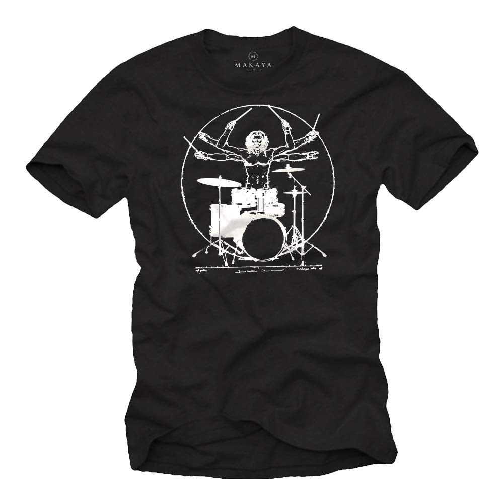 Makaya Drummer Batterista T-Shirt Uomo Cotone Manica Corta