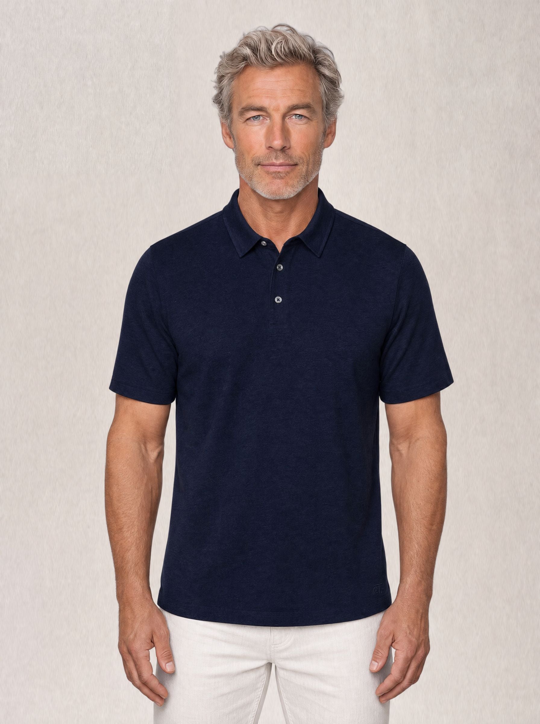 Robert Talbott Taylor Polo Lino Navy Jacquard