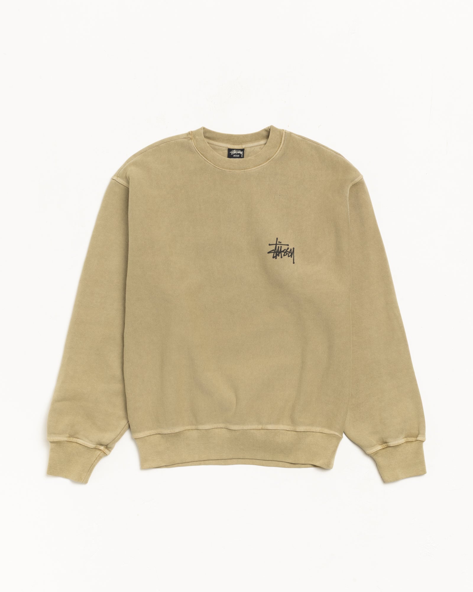 Stussy Basic Crew felpa elm cotone pesante 430gsm logo