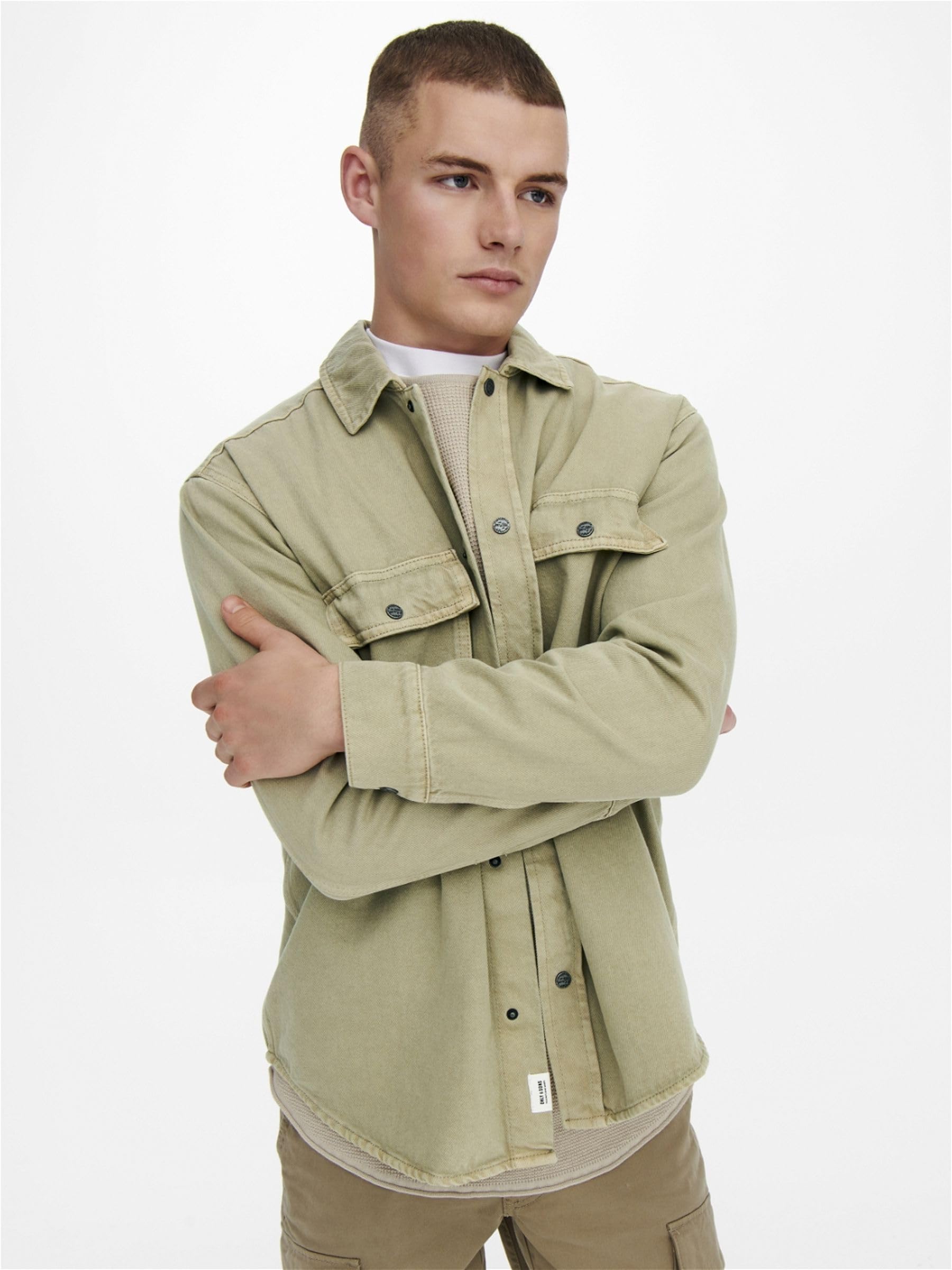Only & Sons Camicia Uomo Twill Tinta Unita Tasche Taglia L