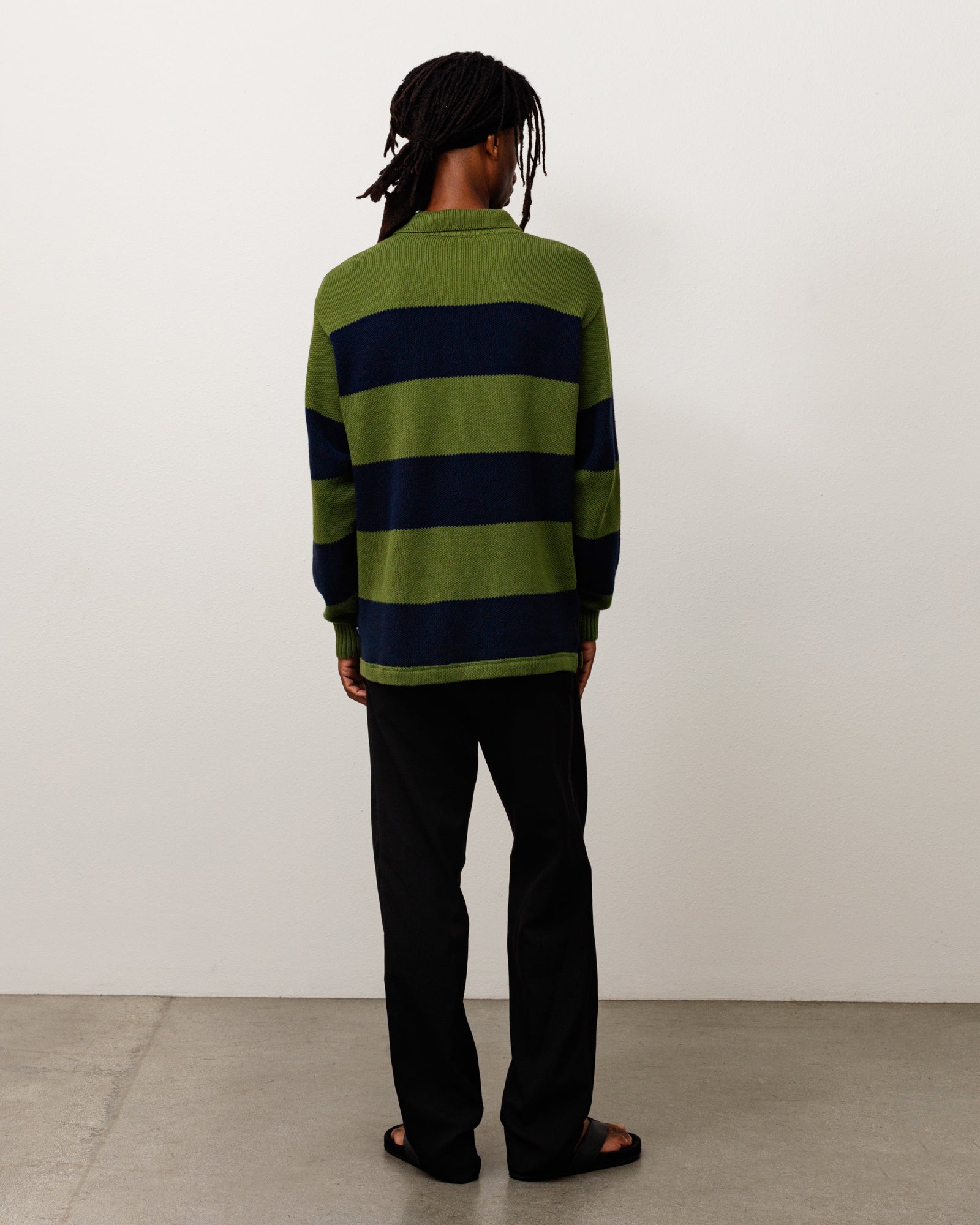 Stussy Pique Knit Stripe Rugby Maglione Olive Cotone