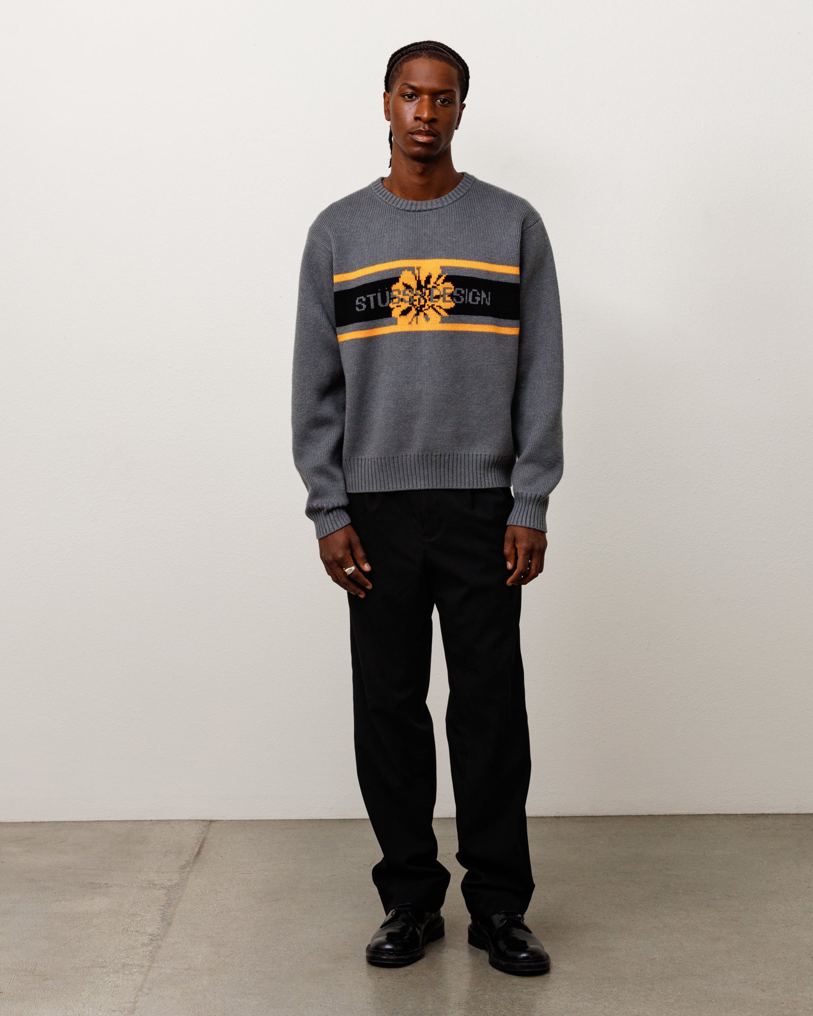 Stussy Striped Hibiscus maglione Grey lana merino