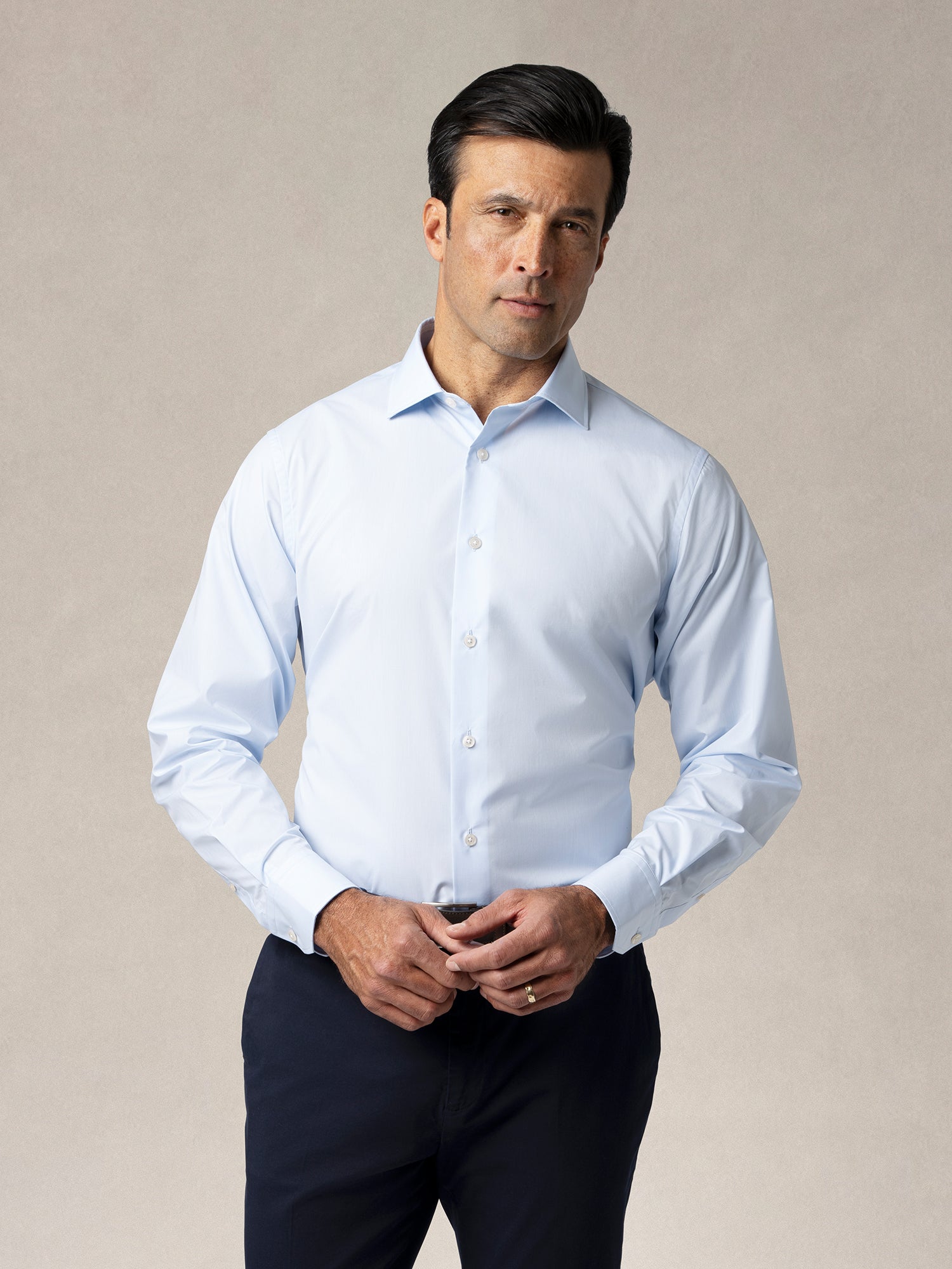Robert Talbott Reynolds camicia elegante popeline azzurra