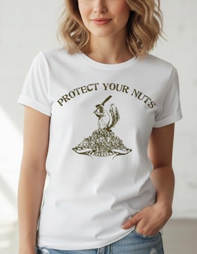 MAKAYA Protect Your Nuts T-Shirt Donna Bianca Cotone Taglia L