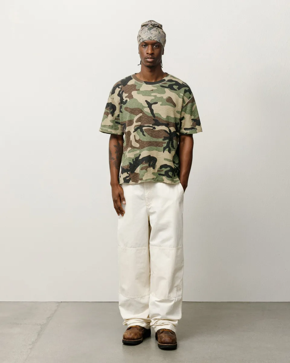 Stussy Pigment Dyed SS Thermal maglia Camo waffle cotone