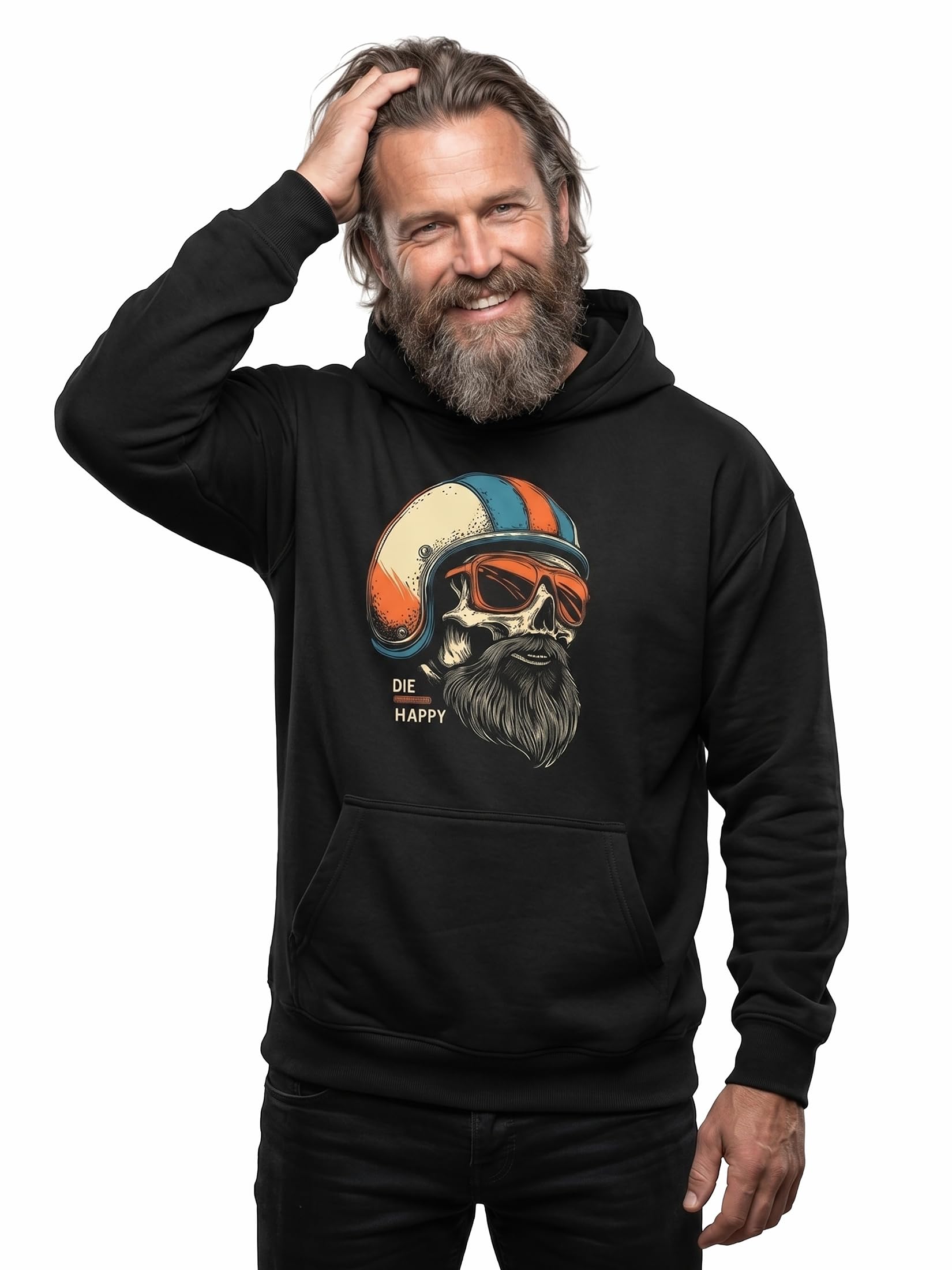MAKAYA Die Happy Biker felpa con cappuccio uomo XL cotone