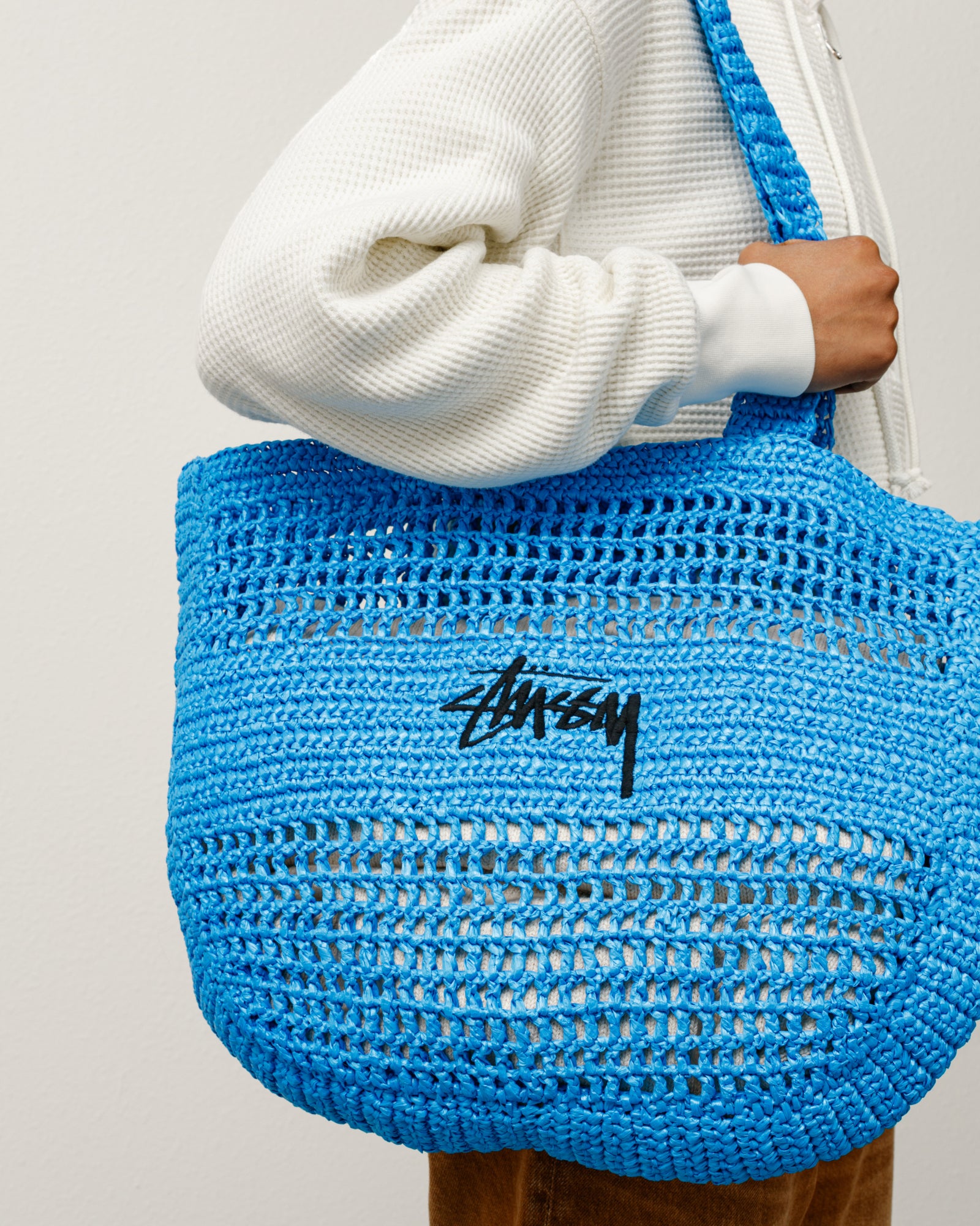 Stussy Woven Tote Bag borsa blue intrecciata 40 cm