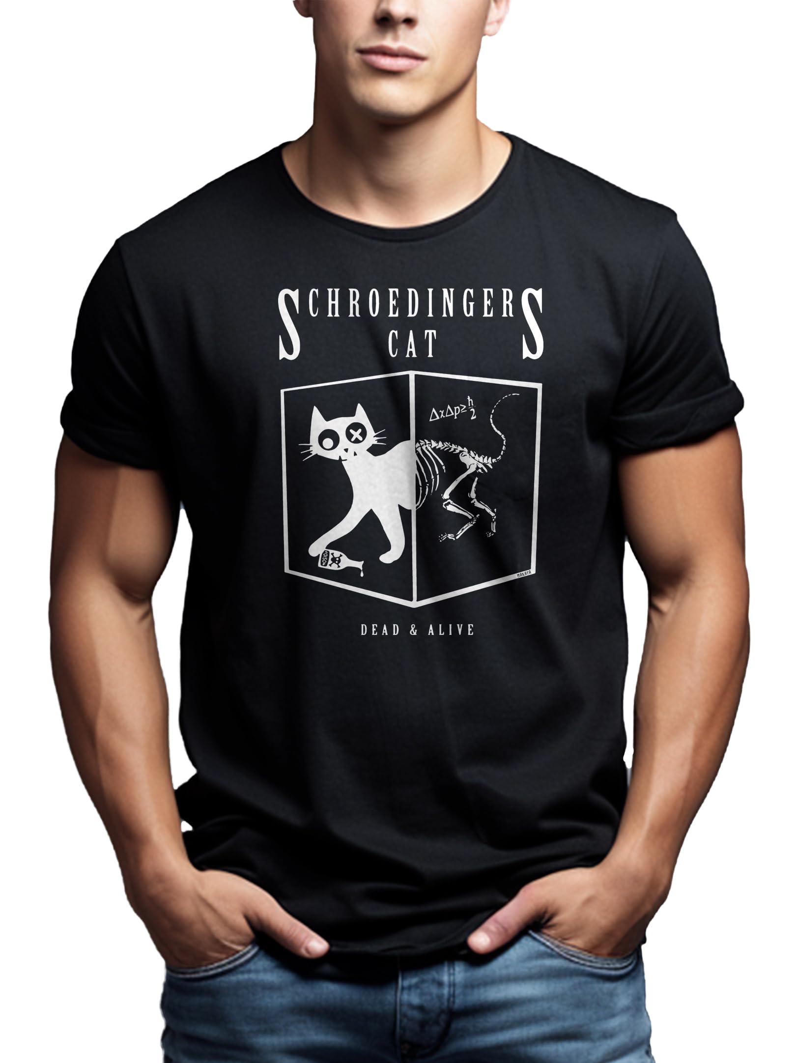MAKAYA Gatto di Schrodinger T-Shirt Uomo XL 100% Cotone