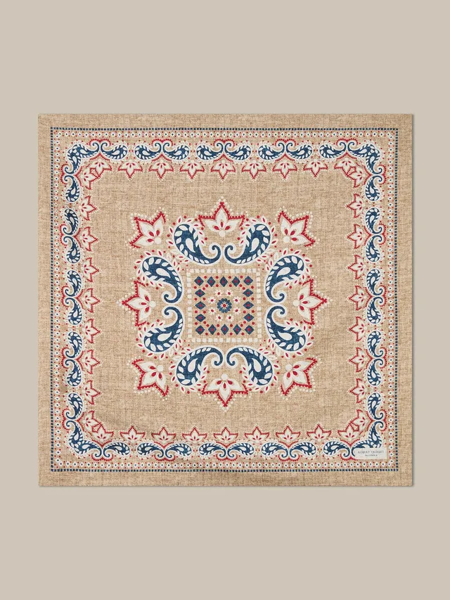 Robert Talbott Harmon Reversible Floral Foulard Tan seta