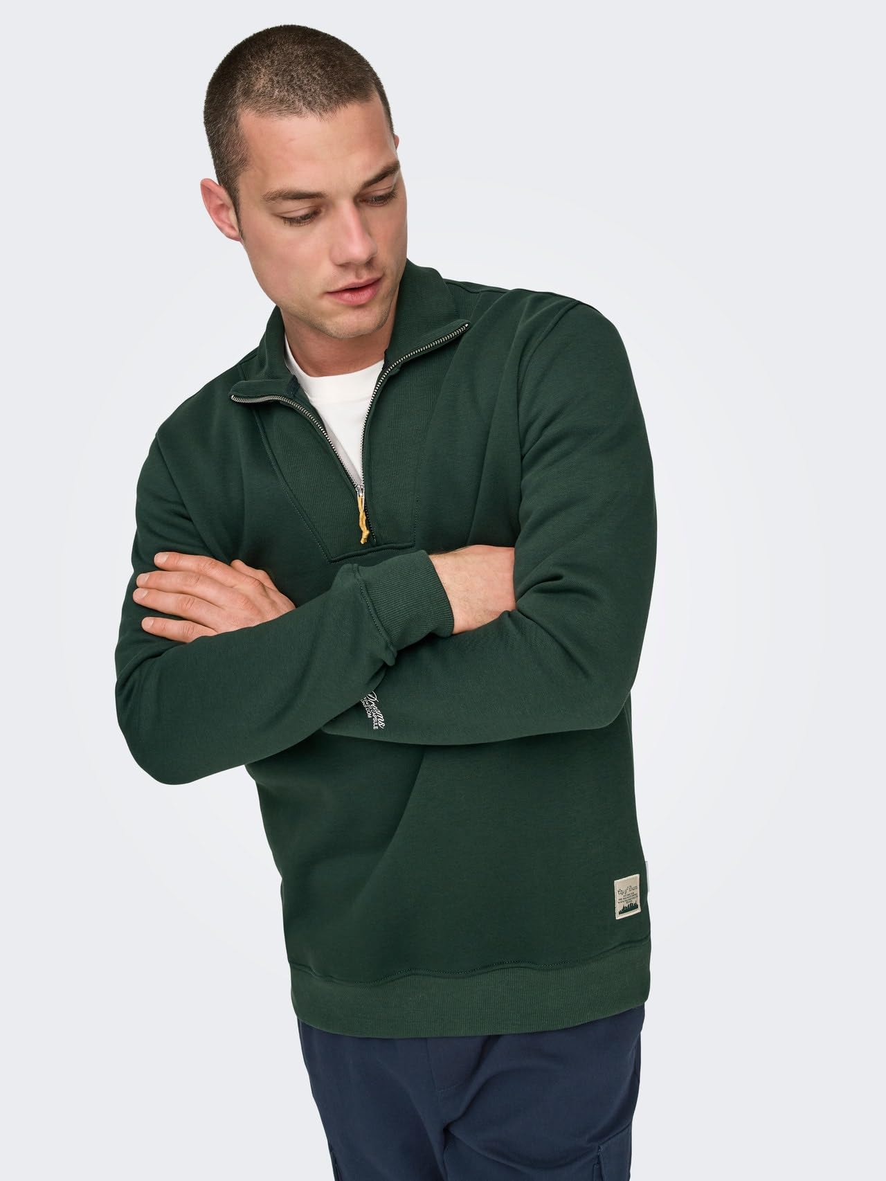Only & Sons Pullover Uomo Zip Collo Alto Verde-4 Basic