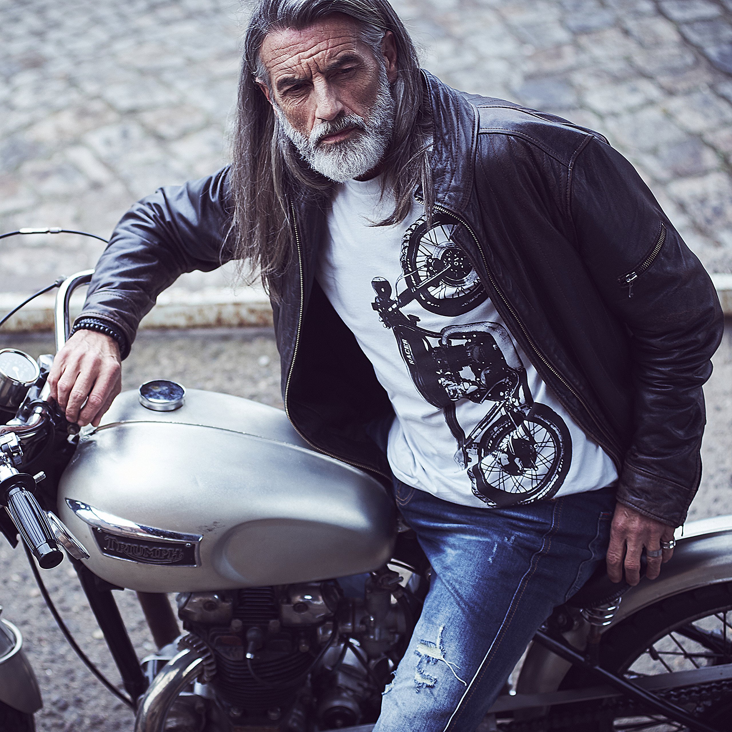 MAKAYA CB 500 T-Shirt Uomo Grigia Cotone Vintage