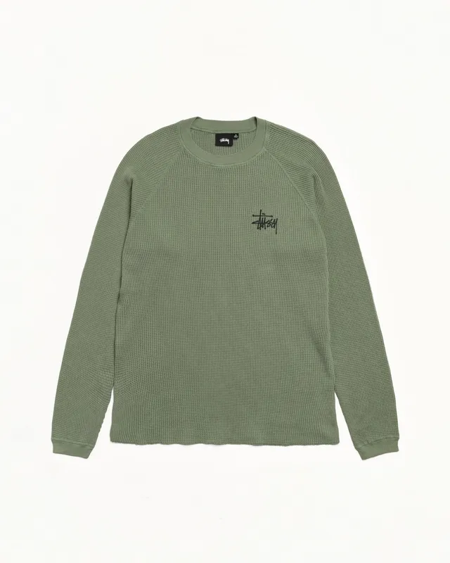Stussy Basic Thermal maglia uomo Sage waffle cotone