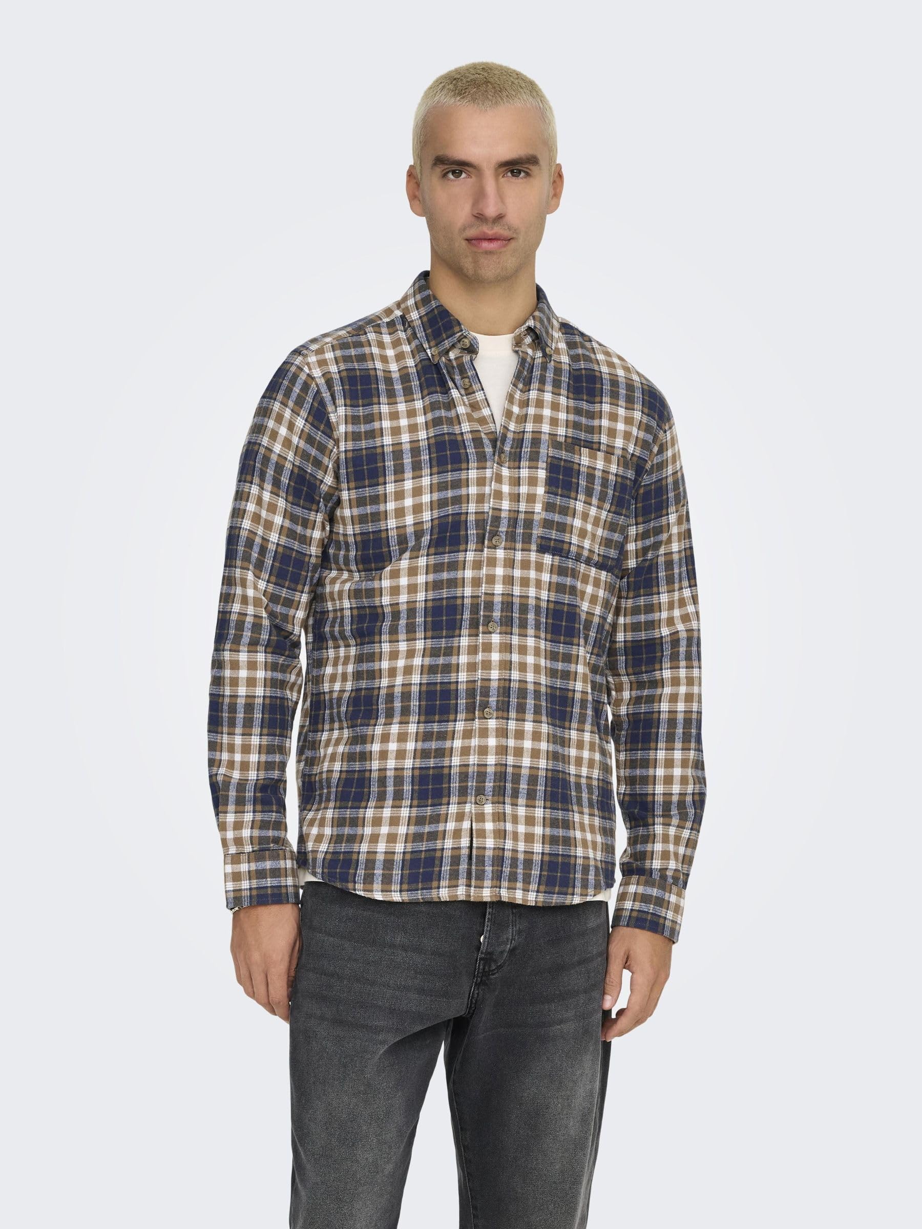 Only & Sons Onsral LS Slim Check Camicia uomo Kangaroo a quadri