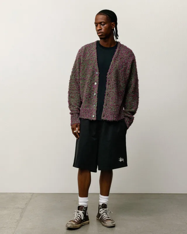Stussy Textured Cardigan maglia viola verde bottoni