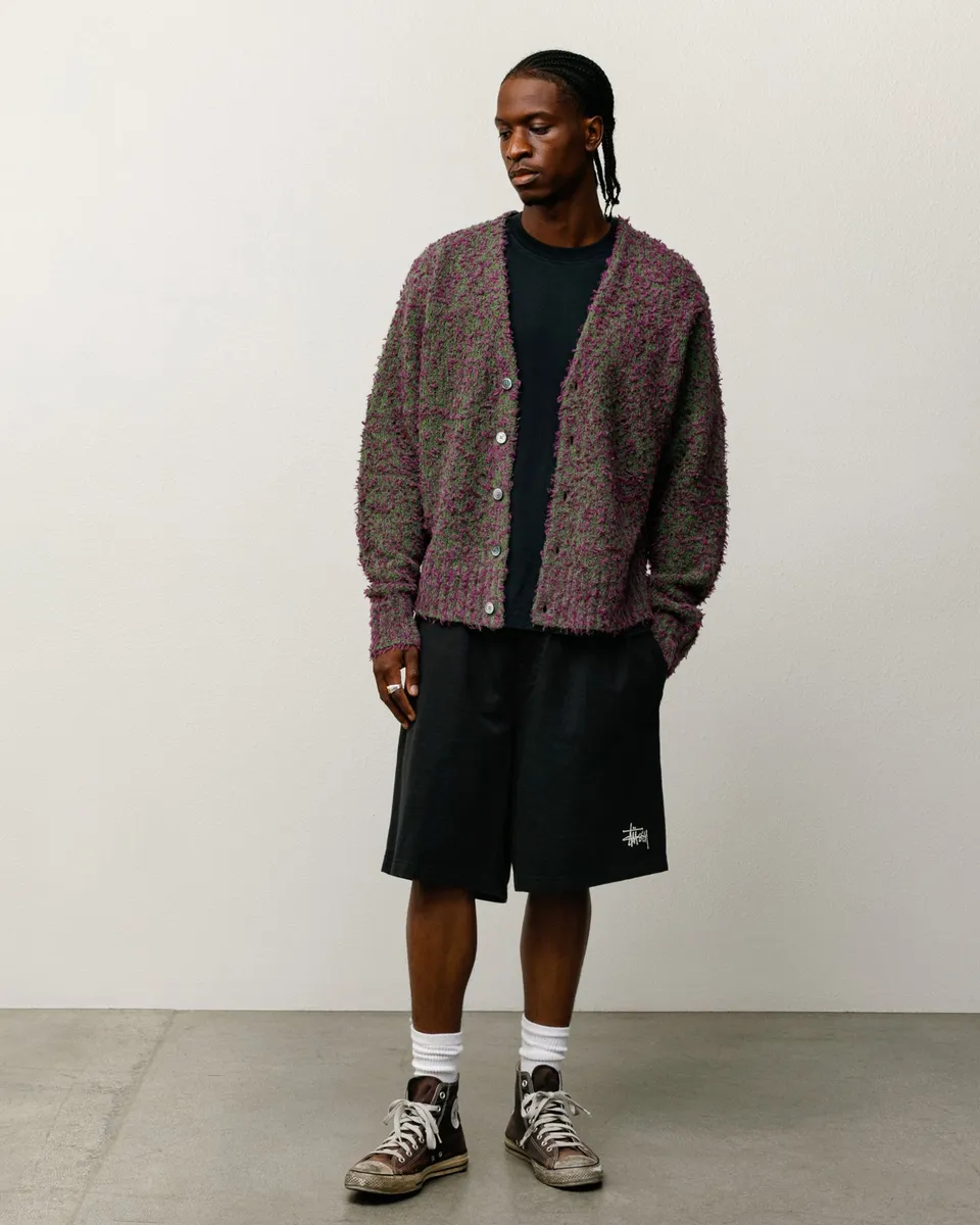Stussy Textured Cardigan maglia viola verde bottoni