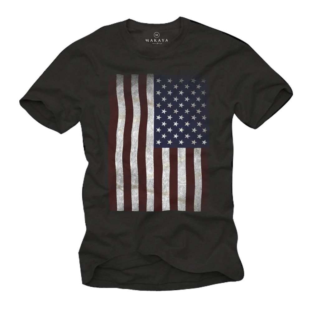 MAKAYA USA Vintage T-Shirt Uomo Bandiera Americana 100% Cotone