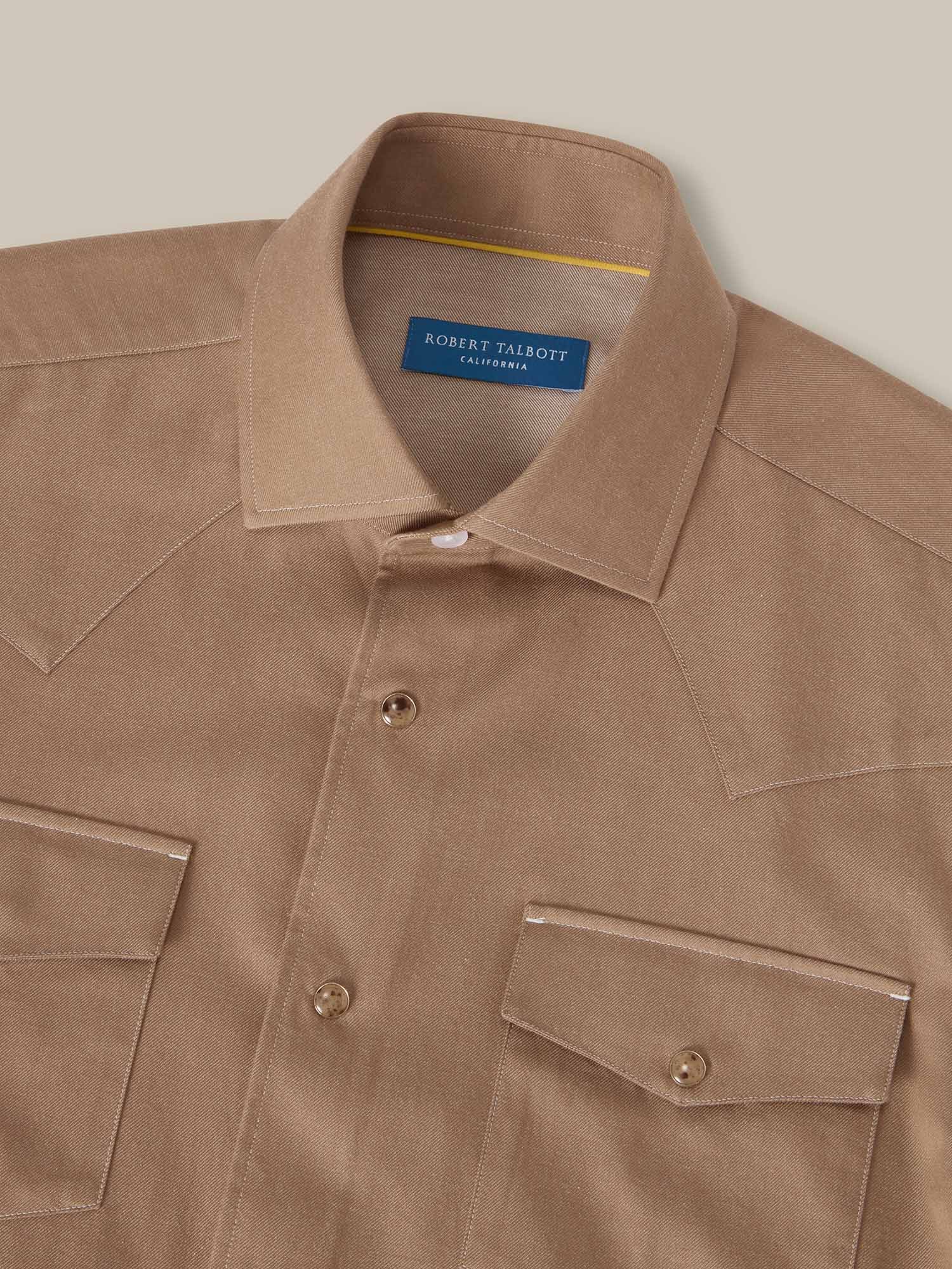 Robert Talbott McQueen camicia western cotone cashmere taupe
