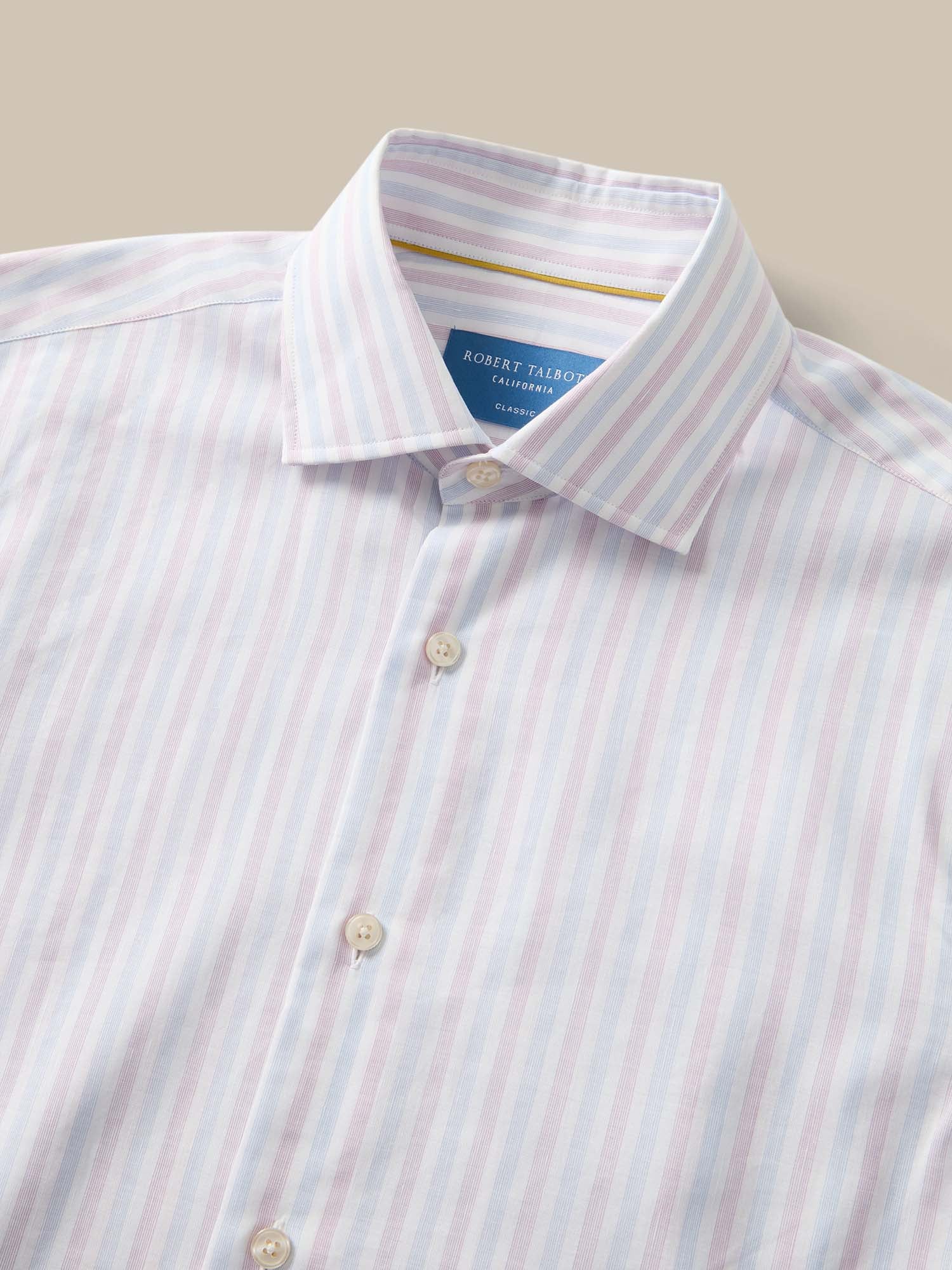 Robert Talbott Reynolds camicia lino righe lampone 16.5-L