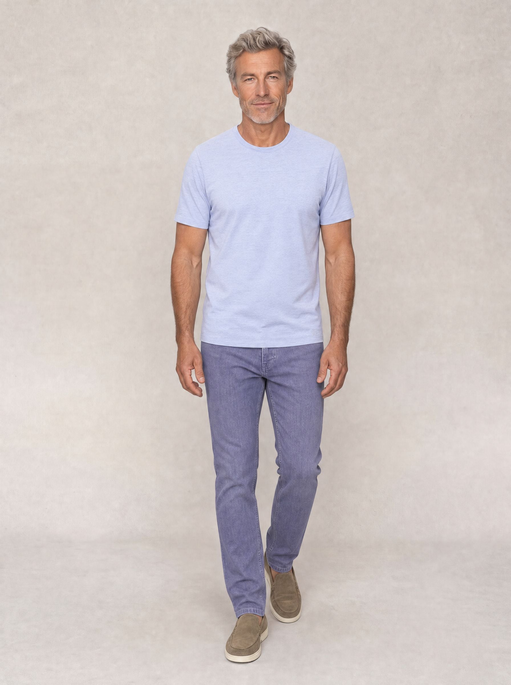 Robert Talbott Davis maglietta lino azzurra piqué