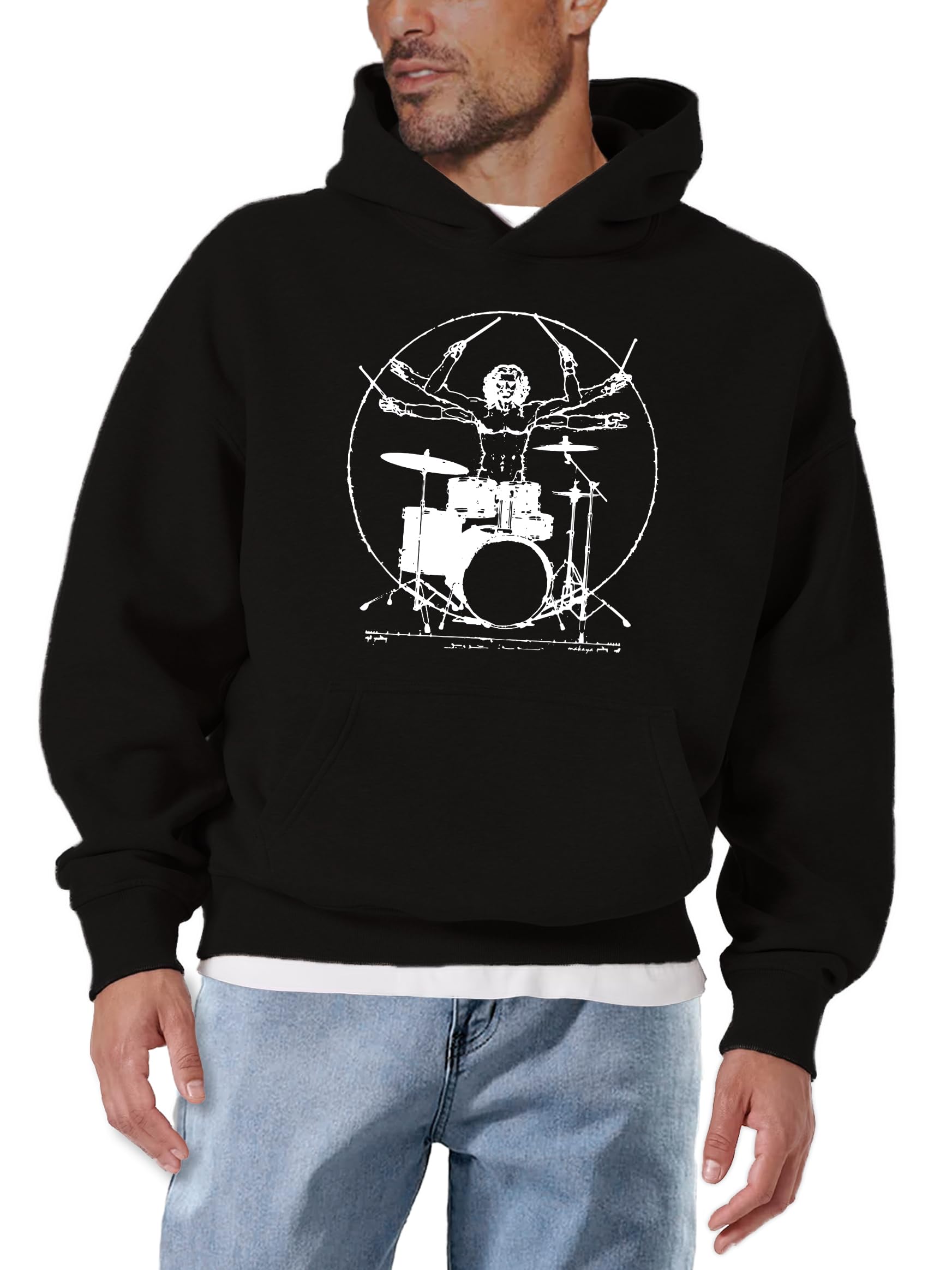 Makaya Felpa Cappuccio Uomo M Stampa Chitarra Rock Cotone
