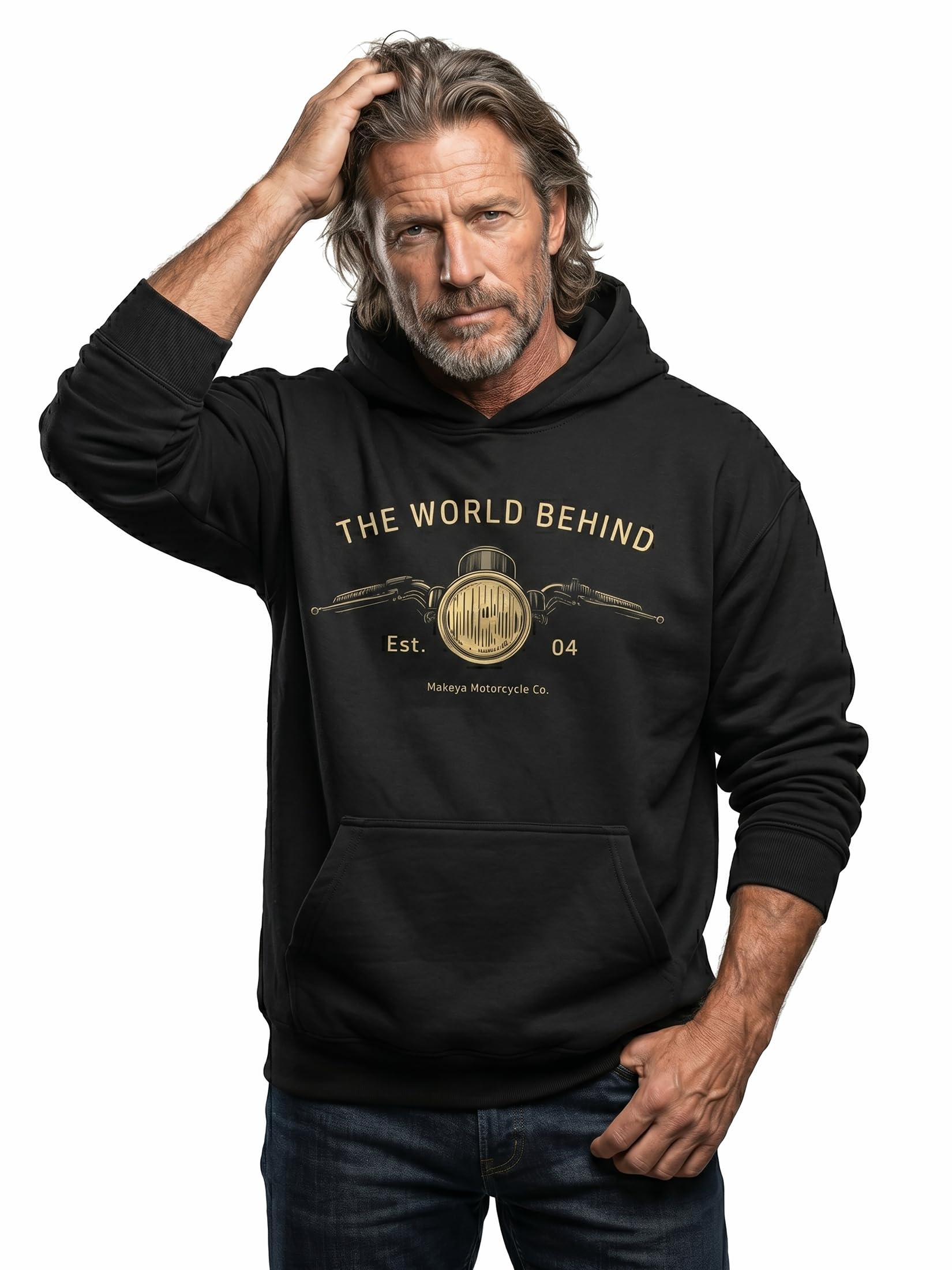 MAKAYA Felpa con Cappuccio Uomo Biker Cafe Racer hoodie M