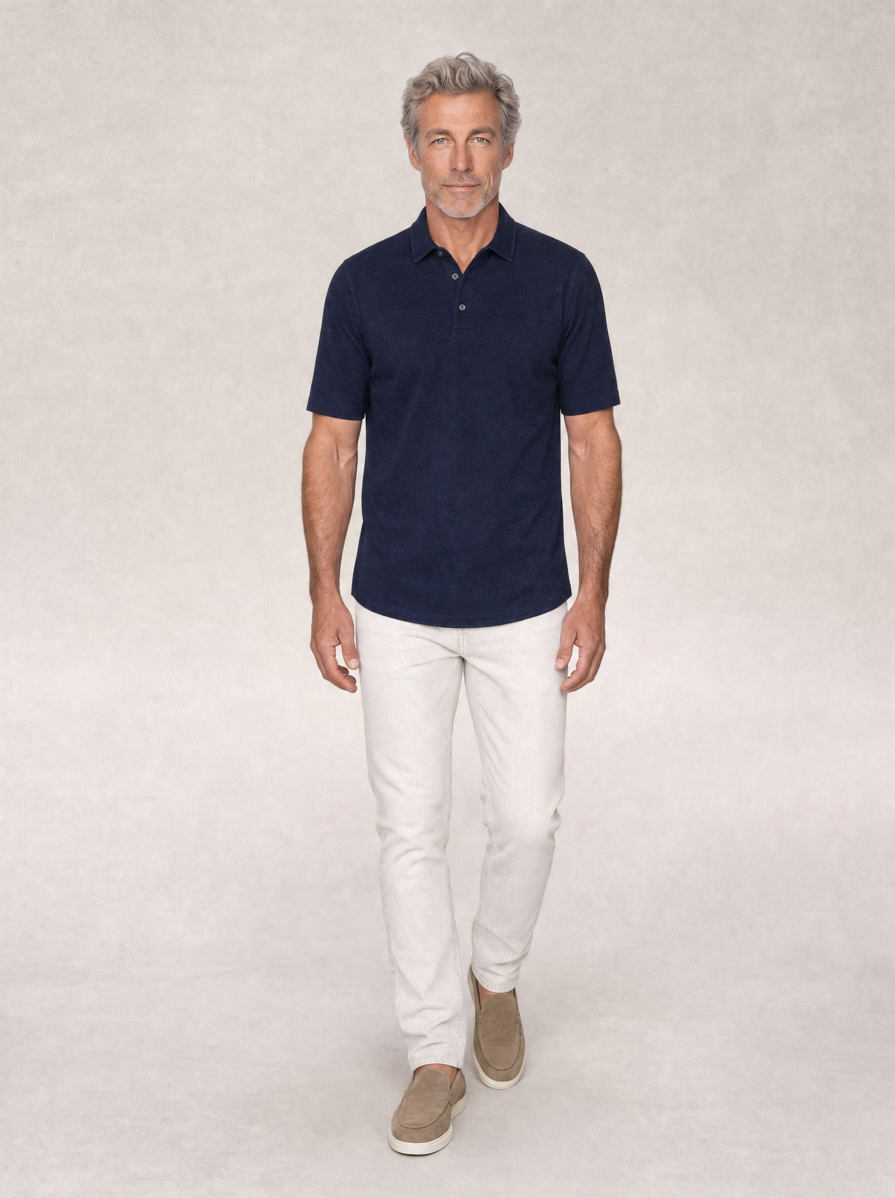 Robert Talbott Taylor Polo Lino Navy Jacquard