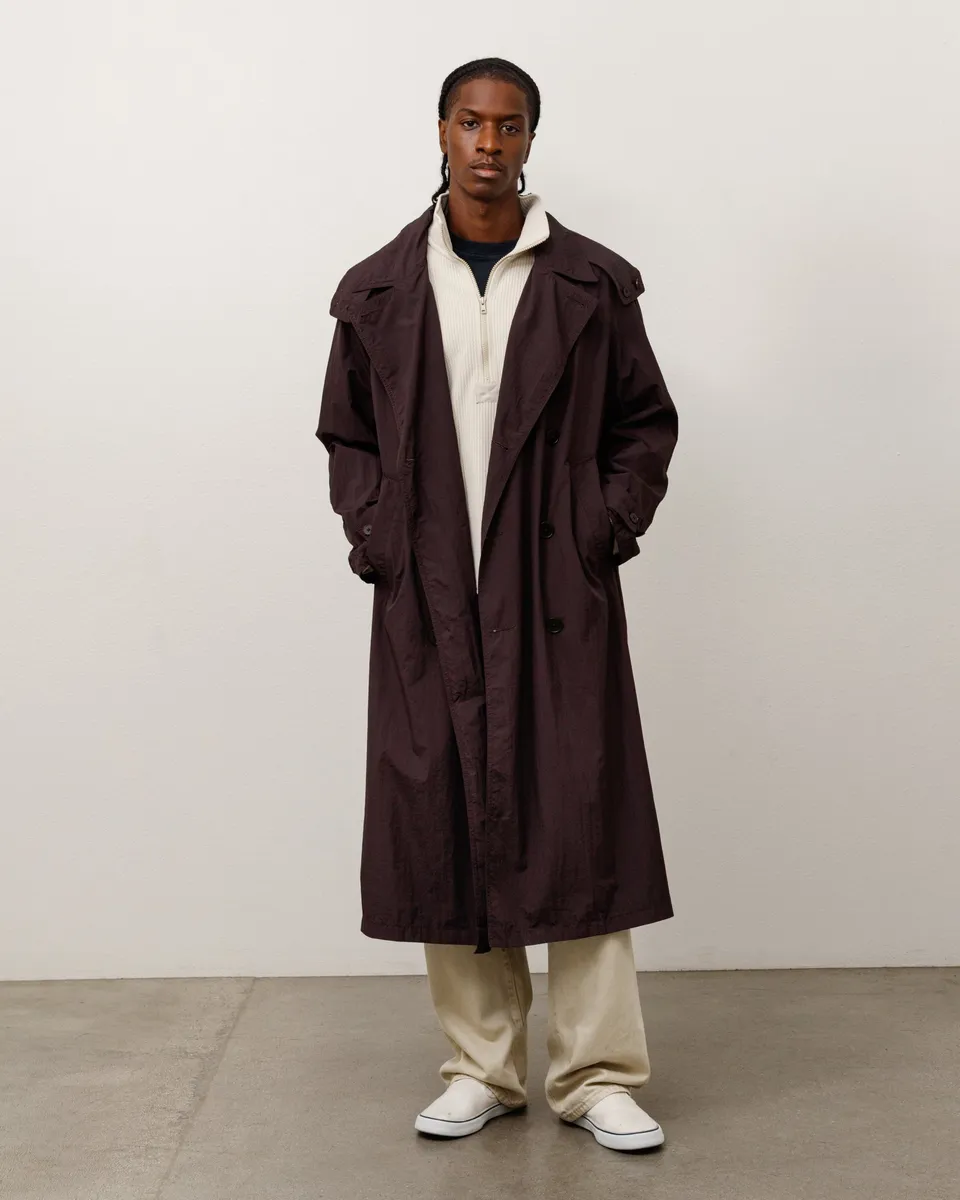 Stussy Trench Doppio Petto Giacca Brown Nylon Idrorepellente