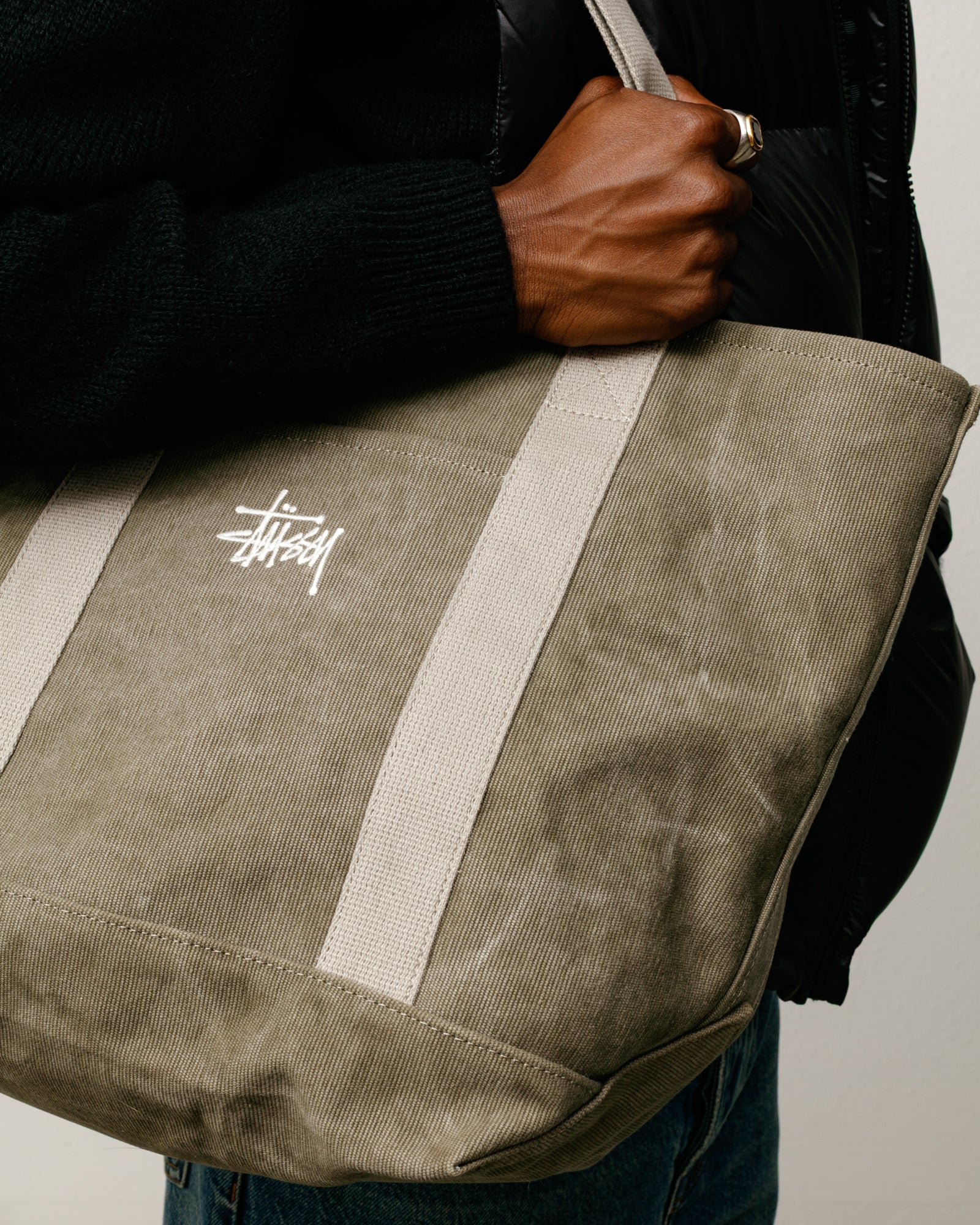 Stussy Accessories Waxed Canvas Market Tote borsa Stone 46 cm