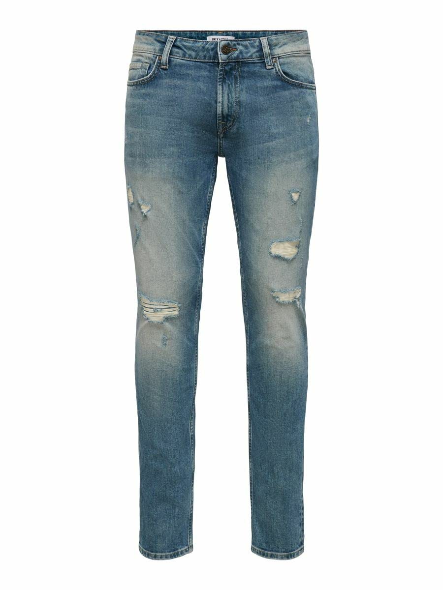 ONLY & SONS Jeans Slim Fit Uomo Strappati Blu Taglia 28