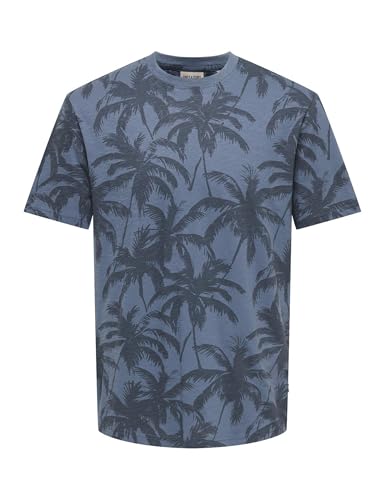 ONLY & SONS Onsperry Life Reg Leaf AOP t-shirt S indigo