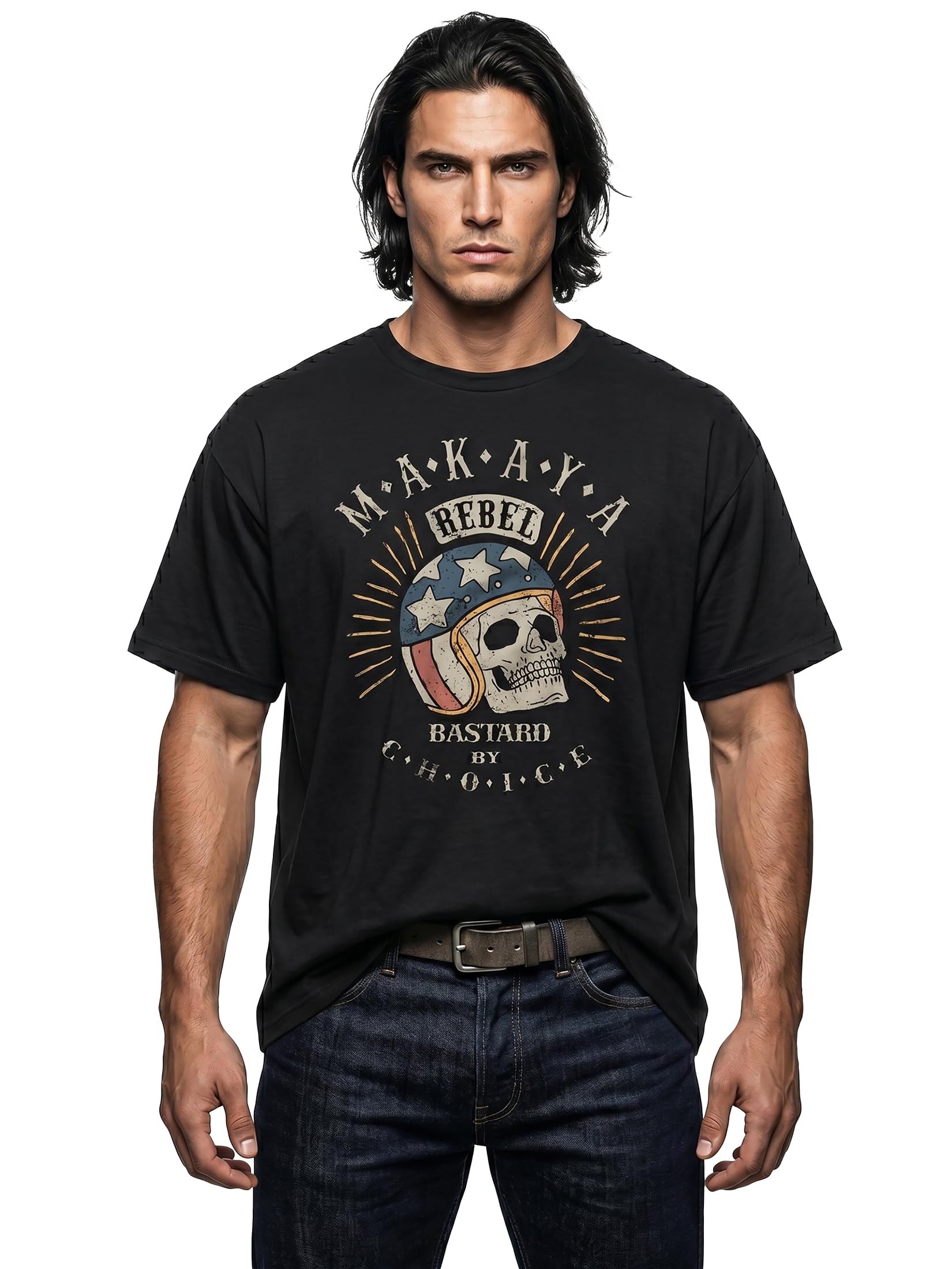 Makaya Teschio Casco Motocross T-Shirt Uomo Nera
